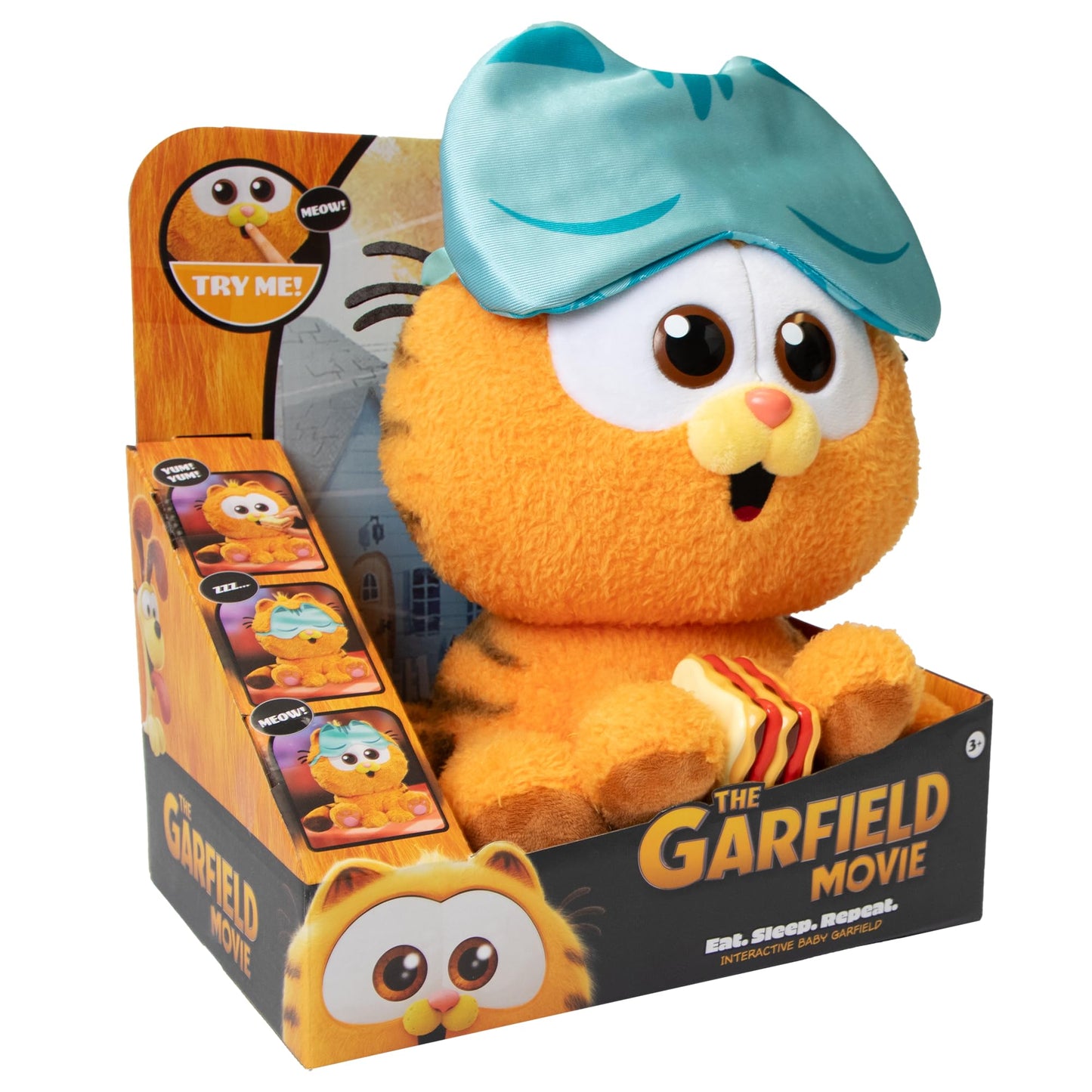 Animagic Baby Garfield Plush – Eat Sleep and Repeat 10 inches with Lasagna & Sleep Mask | Ages 3+