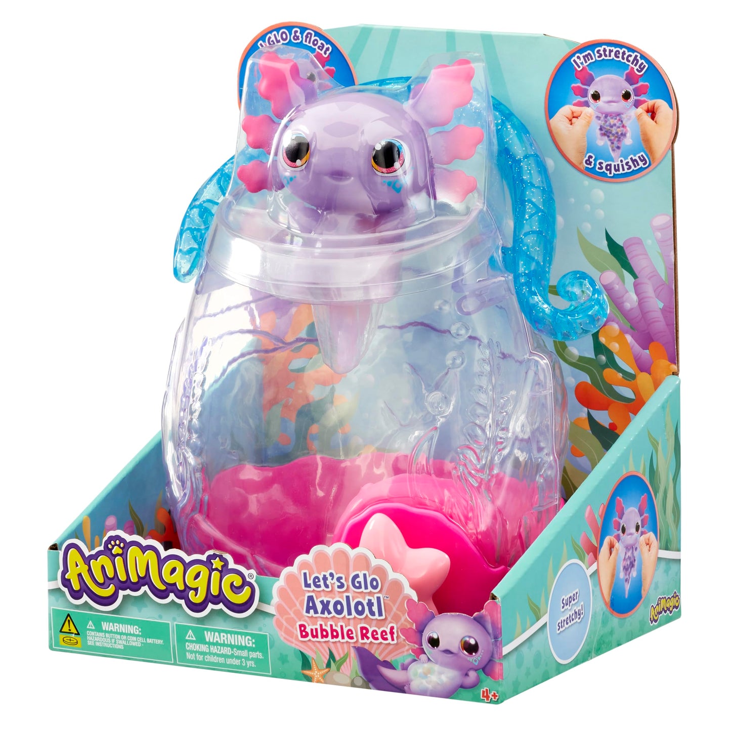 Animagic Let’s Glo Axolotl Bubble Reef – Glow-in-Water Toy for Ages 4+
