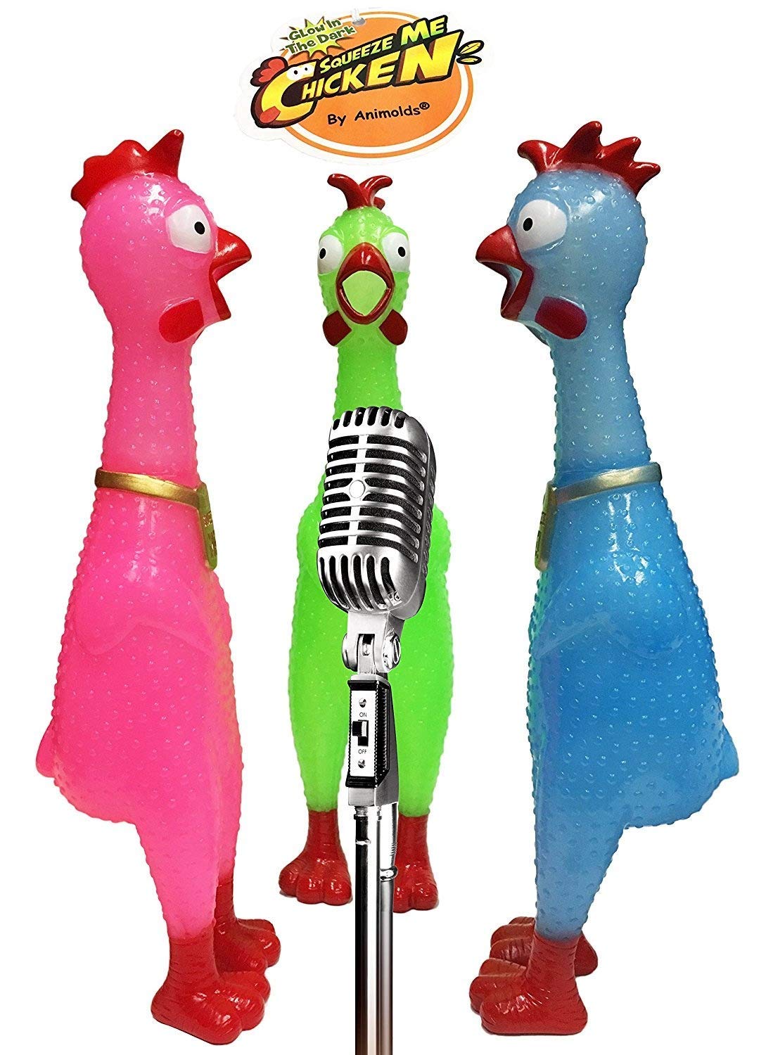 Animolds Squeeze Me Rubber Chicken Toy – Glow-in-the-Dark Squeaky Prank for Kids & Dogs | 1 Pack