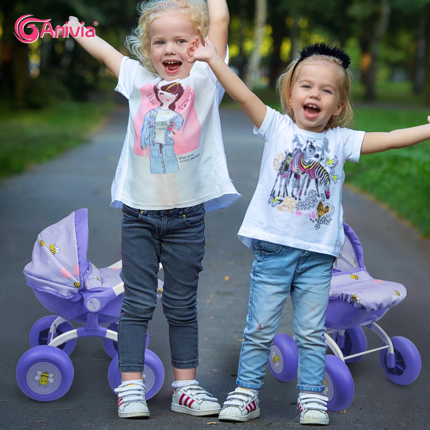 ANIVIA DT301 Purple Doll Stroller – Realistic Foldable Toy Pram for Toddlers & Girls
