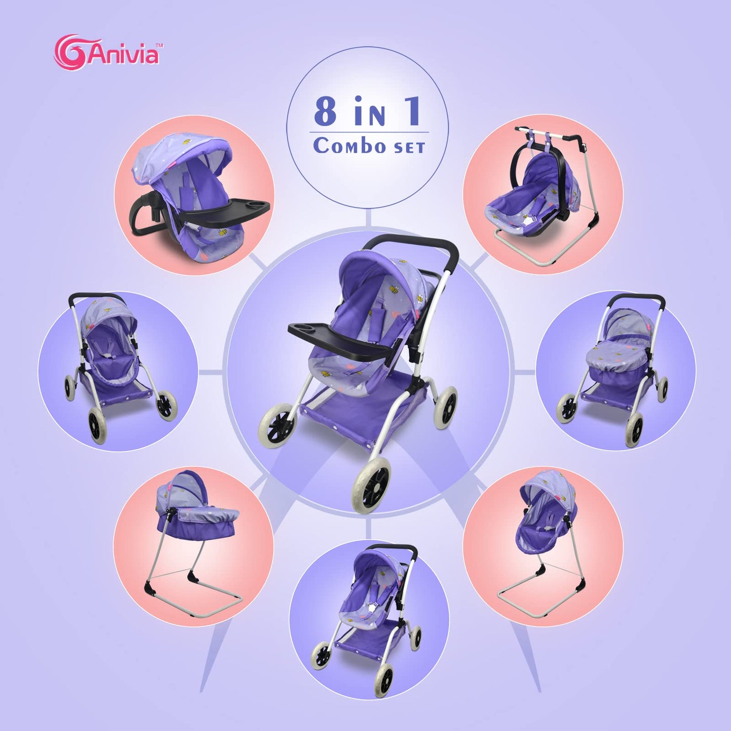 ANIVIA Doll Bed & Swing Set for 18-Inch Dolls – 2-in-1 Doll Nursery Furniture