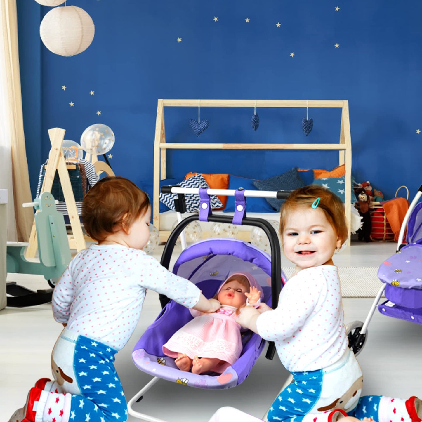 ANIVIA Doll Bed & Swing Set for 18-Inch Dolls – 2-in-1 Doll Nursery Furniture