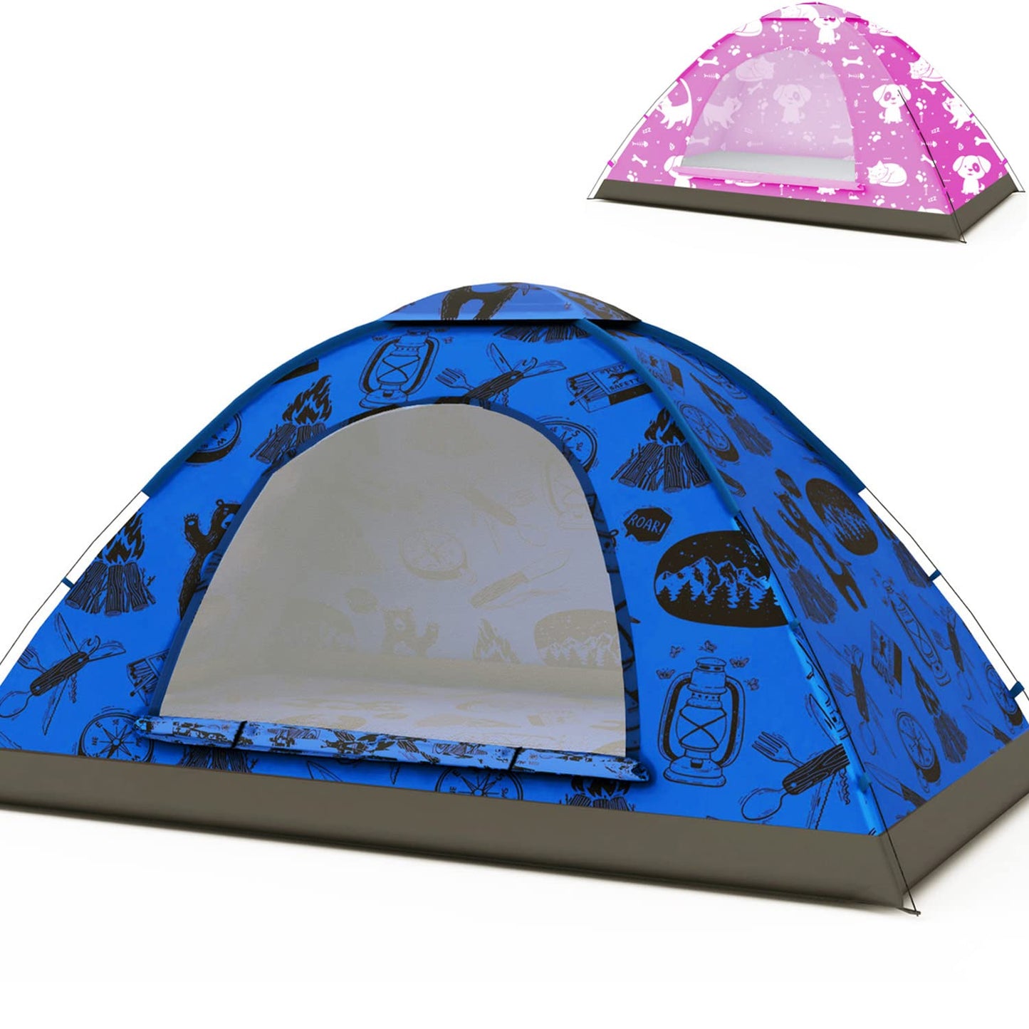 ANJ Outdoors KidzAdventure 2 in 1 Kids Tent – Easy Setup, Blue Adventure Theme