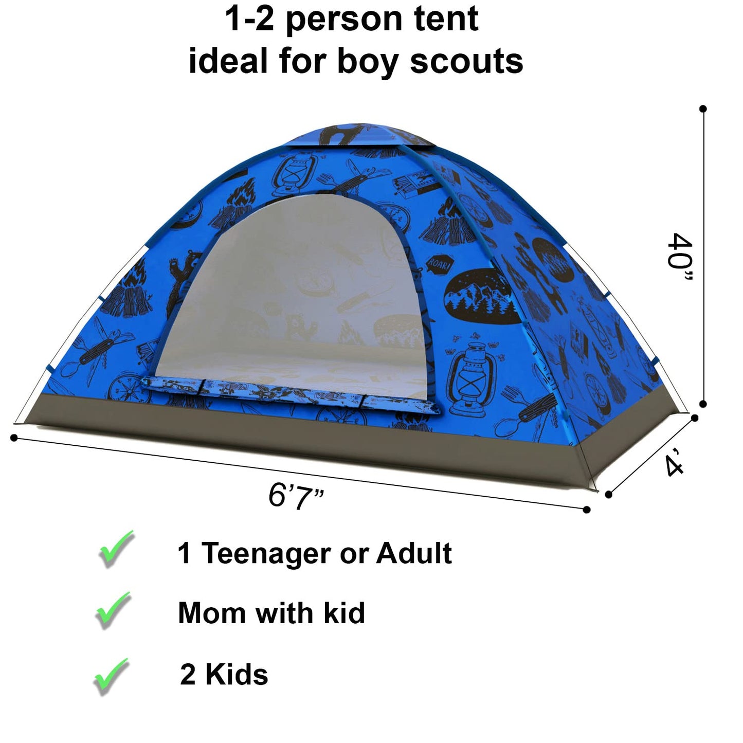 ANJ Outdoors KidzAdventure 2 in 1 Kids Tent – Easy Setup, Blue Adventure Theme