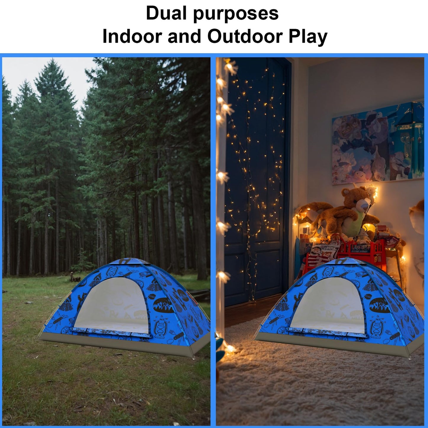 ANJ Outdoors KidzAdventure 2 in 1 Kids Tent – Easy Setup, Blue Adventure Theme