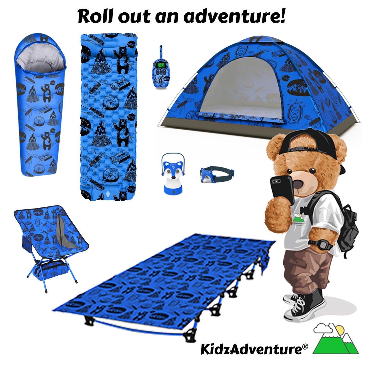 ANJ Outdoors KidzAdventure 2 in 1 Kids Tent – Easy Setup, Blue Adventure Theme