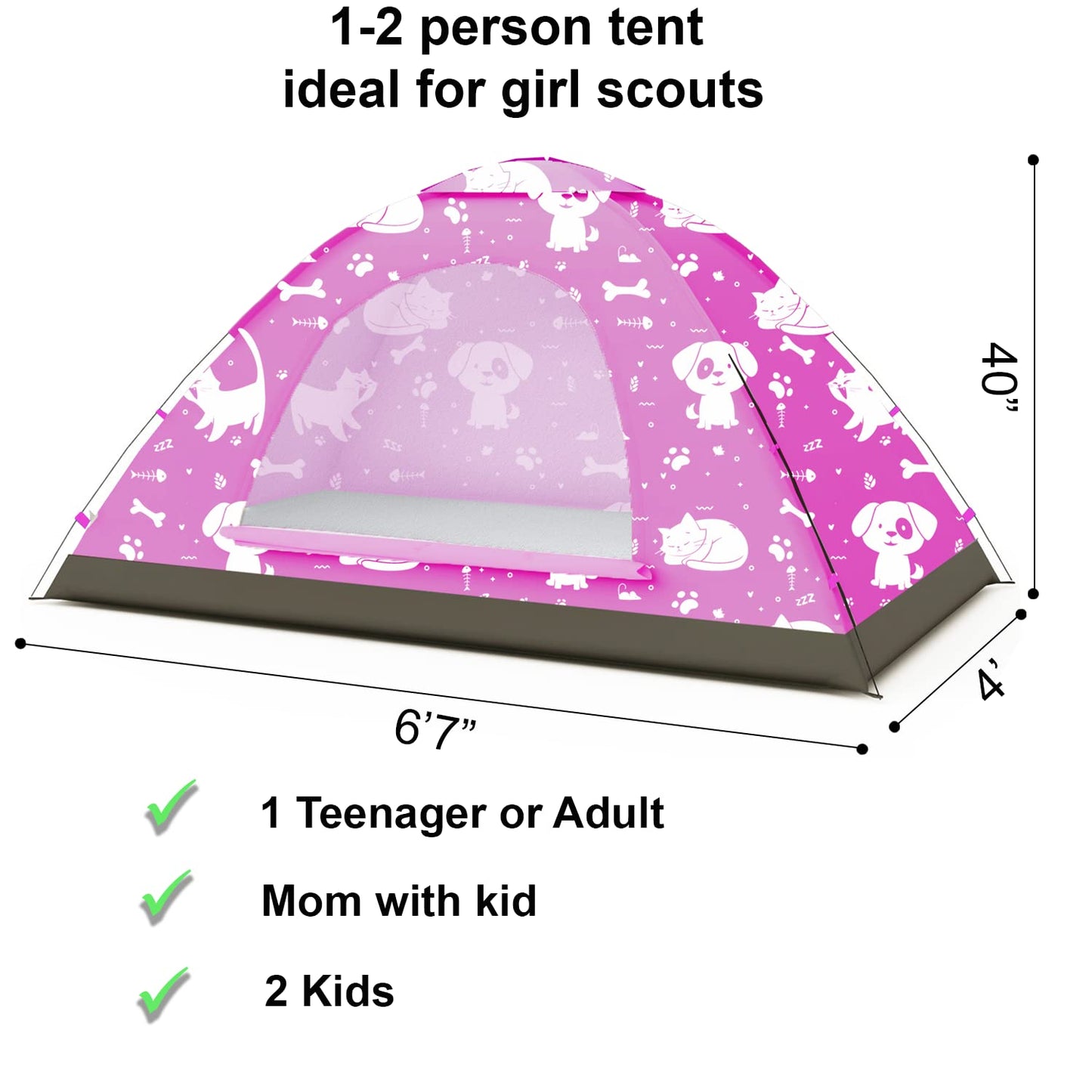 ANJ Outdoors KidzAdventure 2 in 1 Kids Tent – Easy Set Up, Pink Best Friends Theme, Indoor Play & Camping