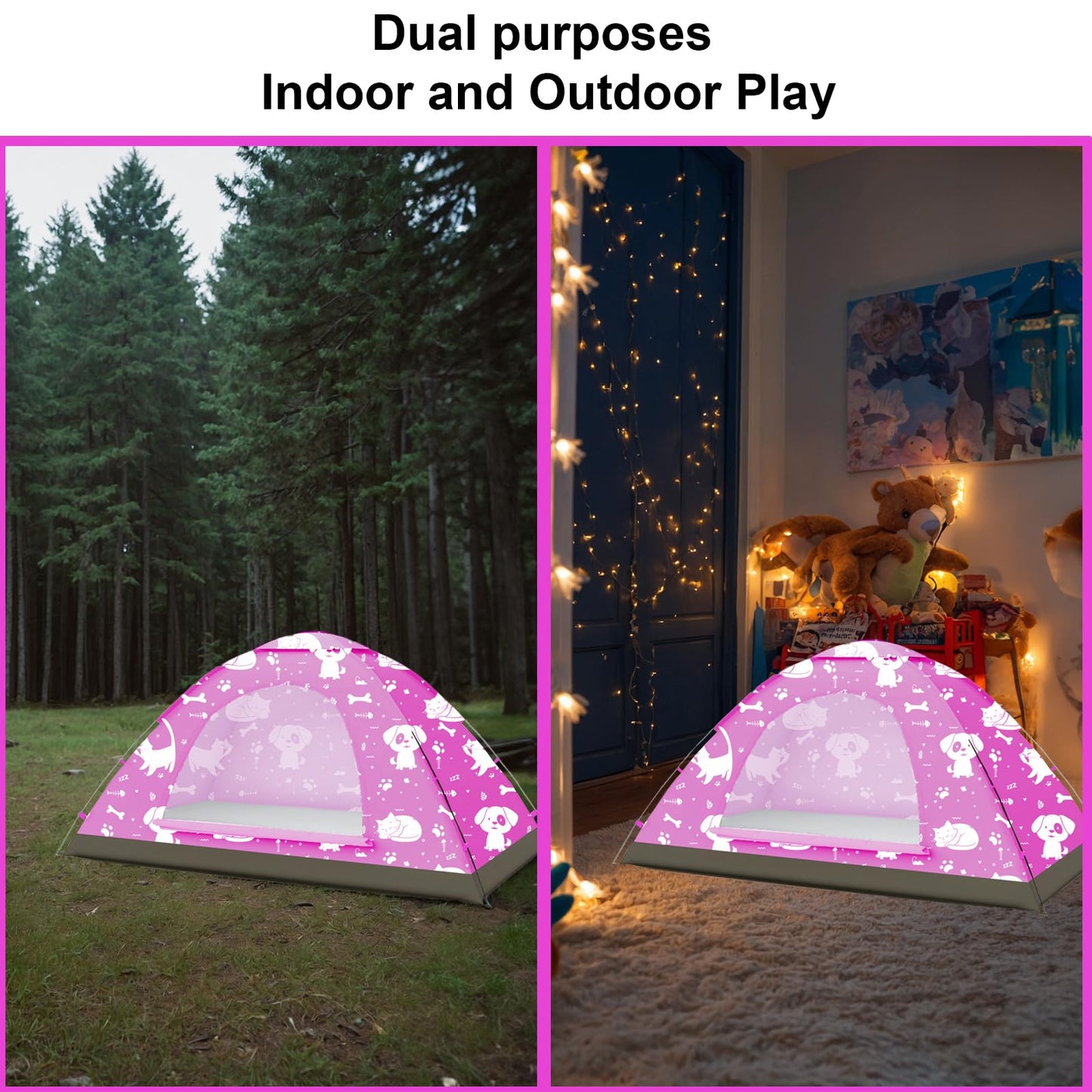 ANJ Outdoors KidzAdventure 2 in 1 Kids Tent – Easy Set Up, Pink Best Friends Theme, Indoor Play & Camping