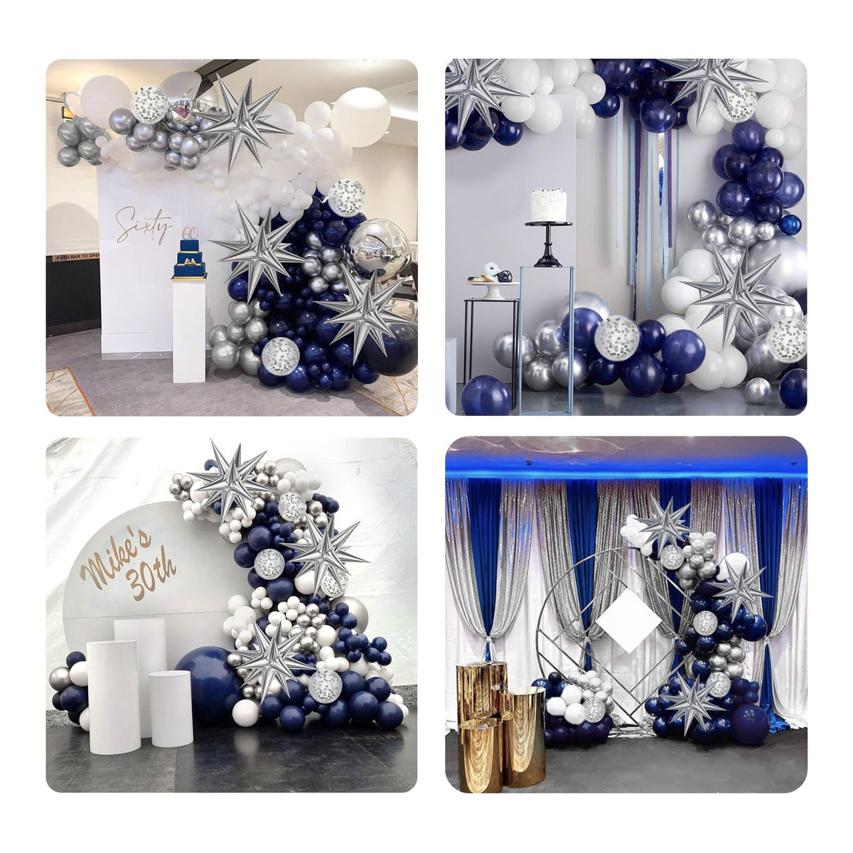 Anjerlfu 130pcs Navy Blue and Silver Balloon Garland Arch Kit – Royal Blue, Metallic Silver & White Party Decorations