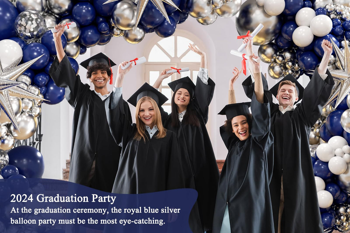 Anjerlfu 130pcs Navy Blue and Silver Balloon Garland Arch Kit – Royal Blue, Metallic Silver & White Party Decorations