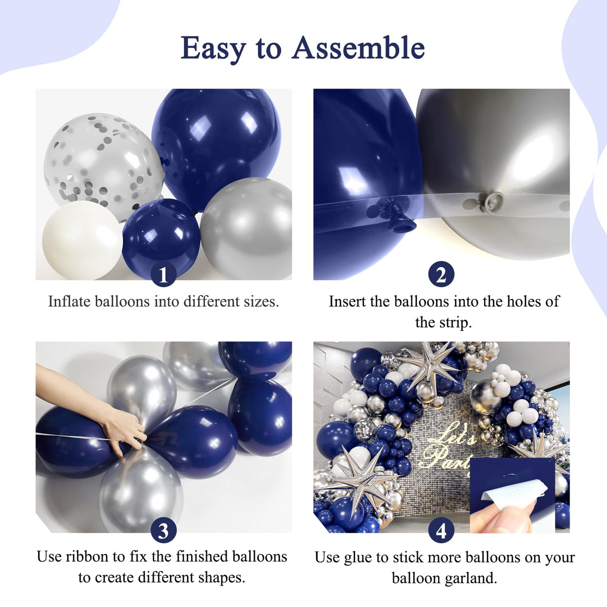 Anjerlfu 130pcs Navy Blue and Silver Balloon Garland Arch Kit – Royal Blue, Metallic Silver & White Party Decorations