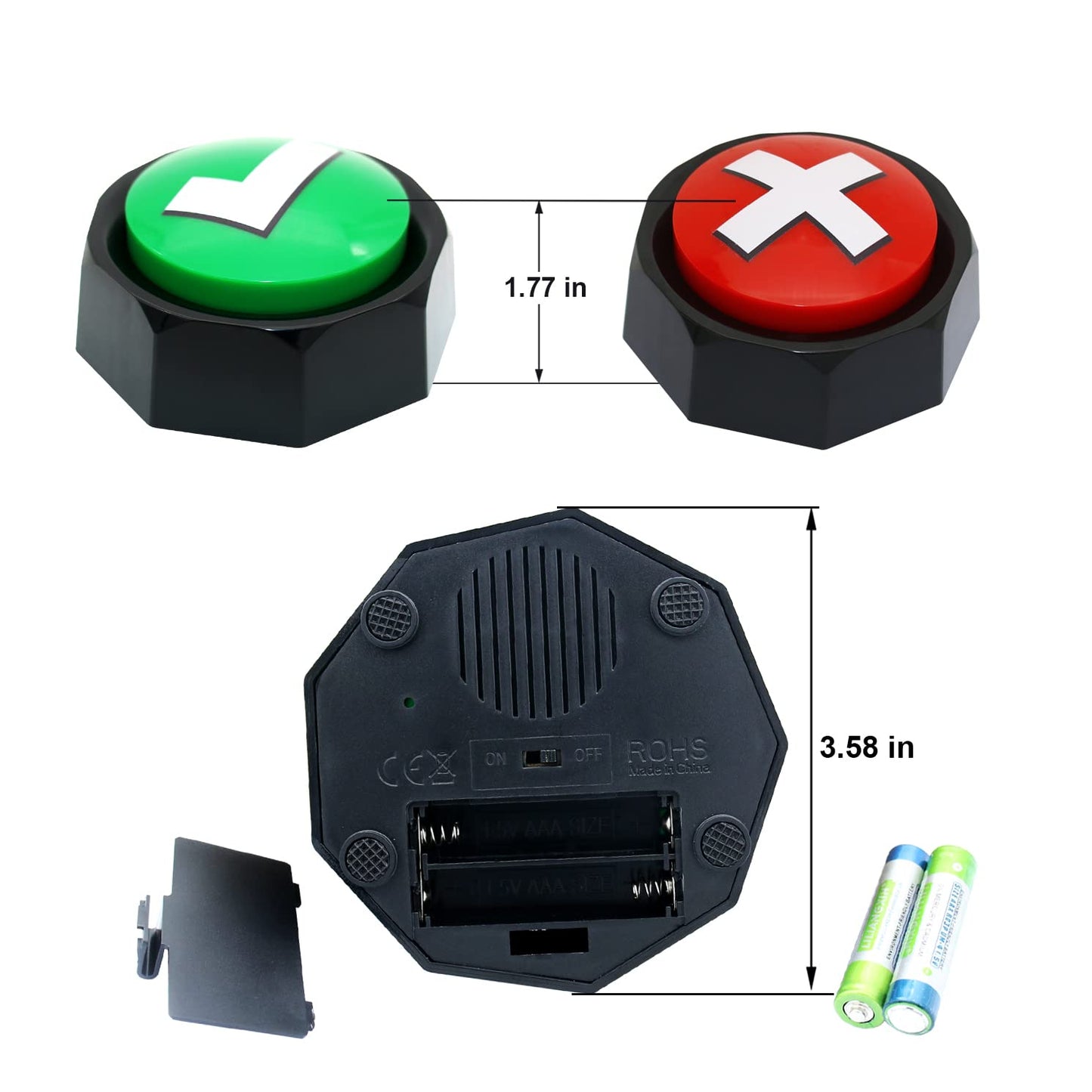 ANLIKY Right Wrong Button – 2-Pack Talking Buzzers for Games, Quizzes & Training (AAA Batteries Included)