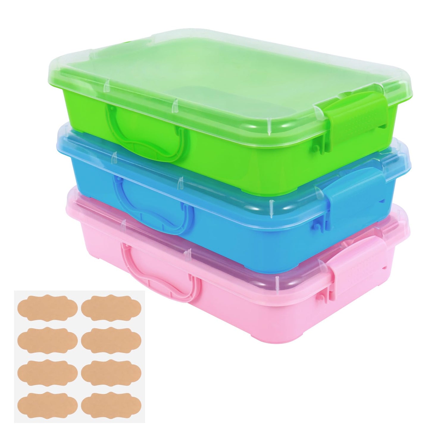 Annchwool 3-Piece Plastic Sensory Bins – Portable Stackable Sandbox Trays with Handle & Clear Lid (Green, Blue, Pink)