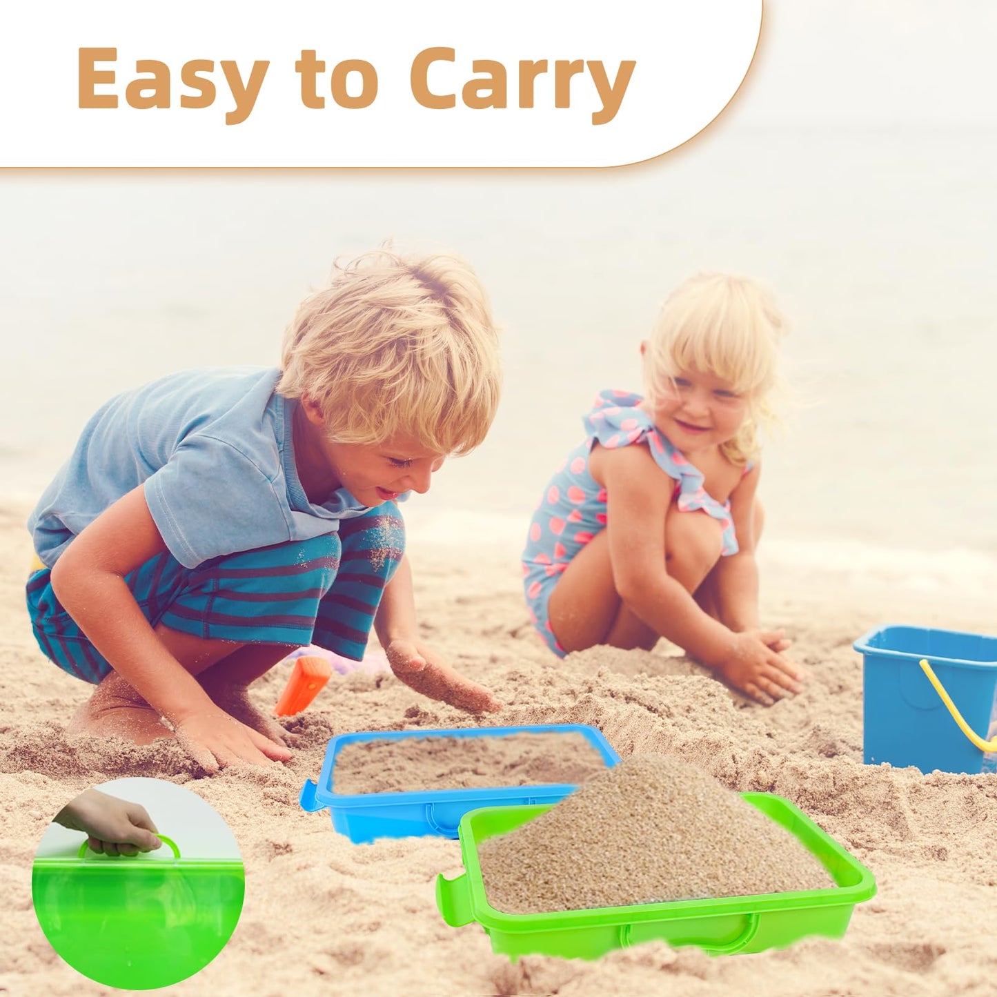 Annchwool 3-Piece Plastic Sensory Bins – Portable Stackable Sandbox Trays with Handle & Clear Lid (Green, Blue, Pink)