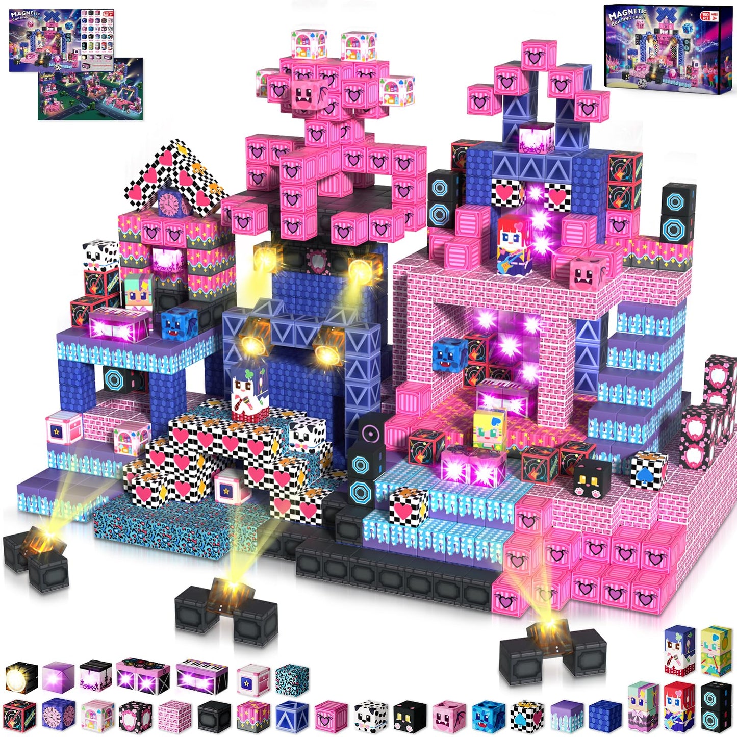 Annexfun 150PCS Magnetic Blocks with Light-Up Cubes — STEM Building Toys for Ages 3+