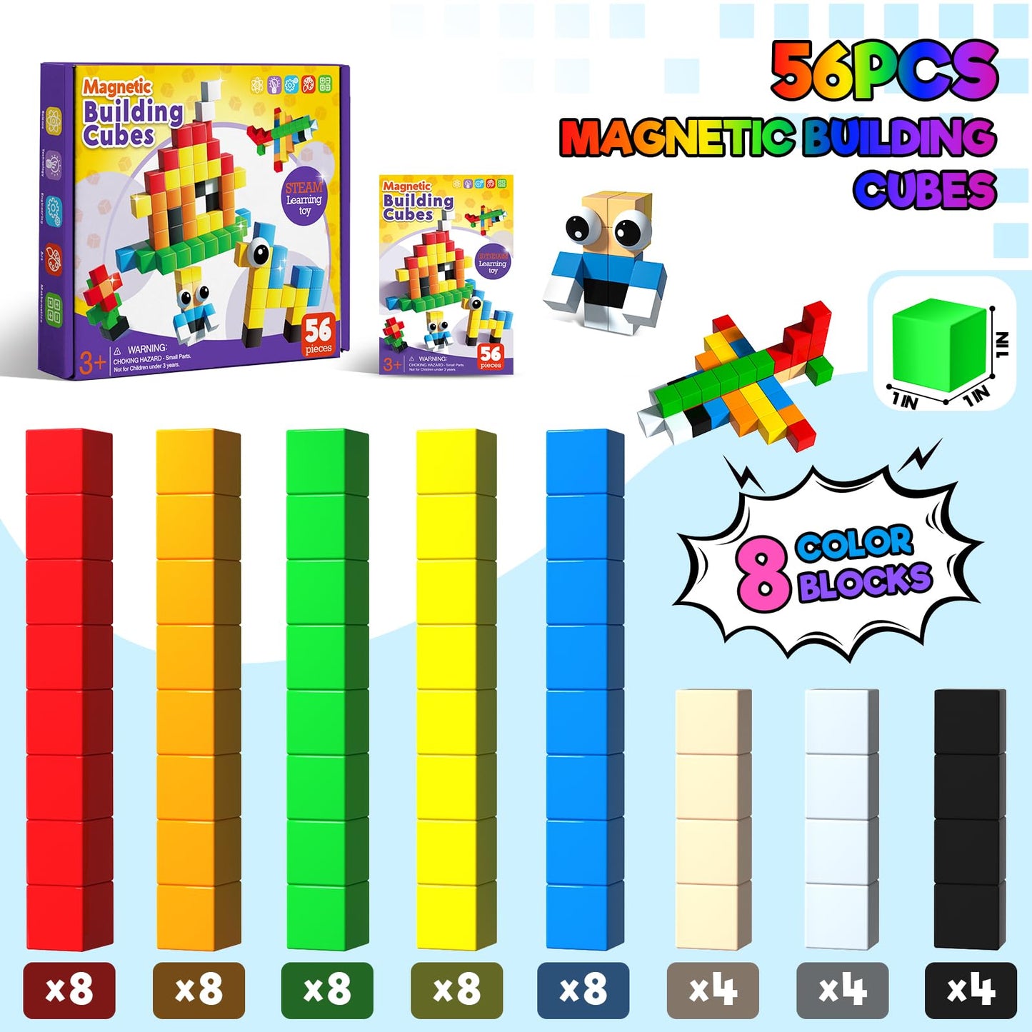 Annexfun 56PCS Magnetic Blocks – Montessori STEM Toys for Ages 3+