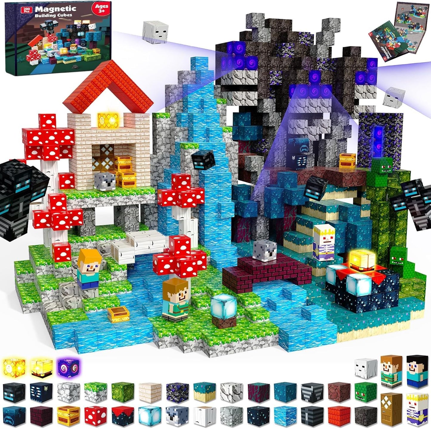 Annexfun 200PCS Magnetic Blocks with Light-Up Blocks | STEM Building Toys for Kids 3+