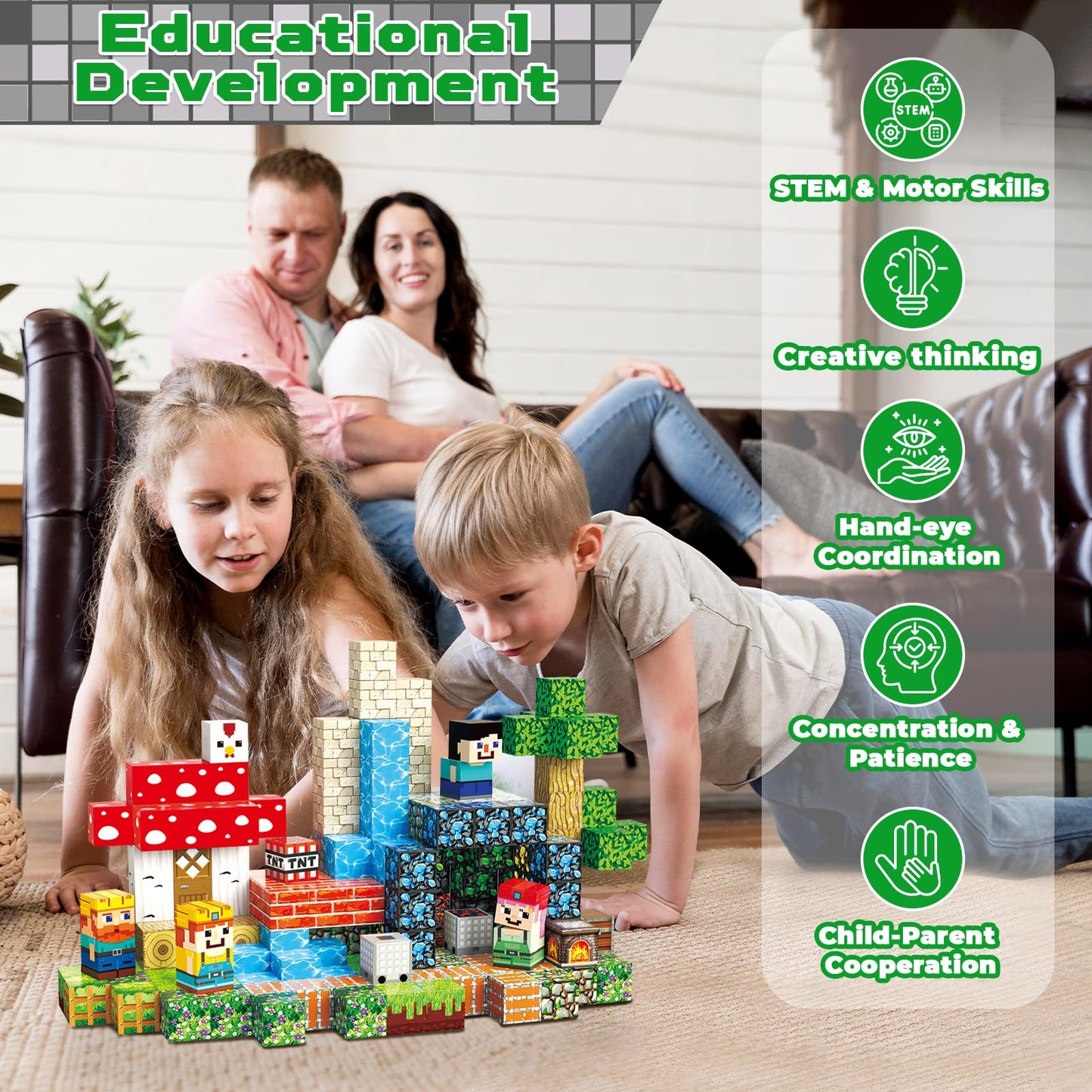 Annexfun 200PCS Magnetic Blocks – STEM Building Toys for Kids 3+