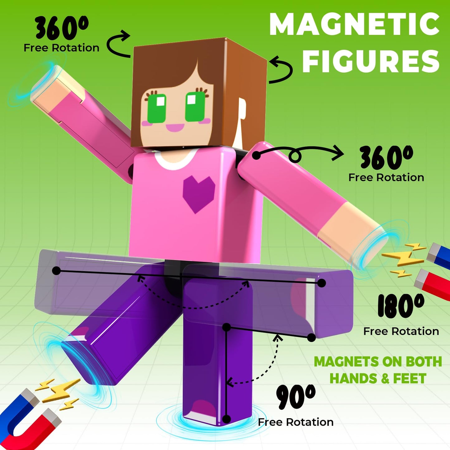 Annexfun 464PCS Magnetic Blocks with 10 Action Figures – 2026 STEM Building Toy for Kids