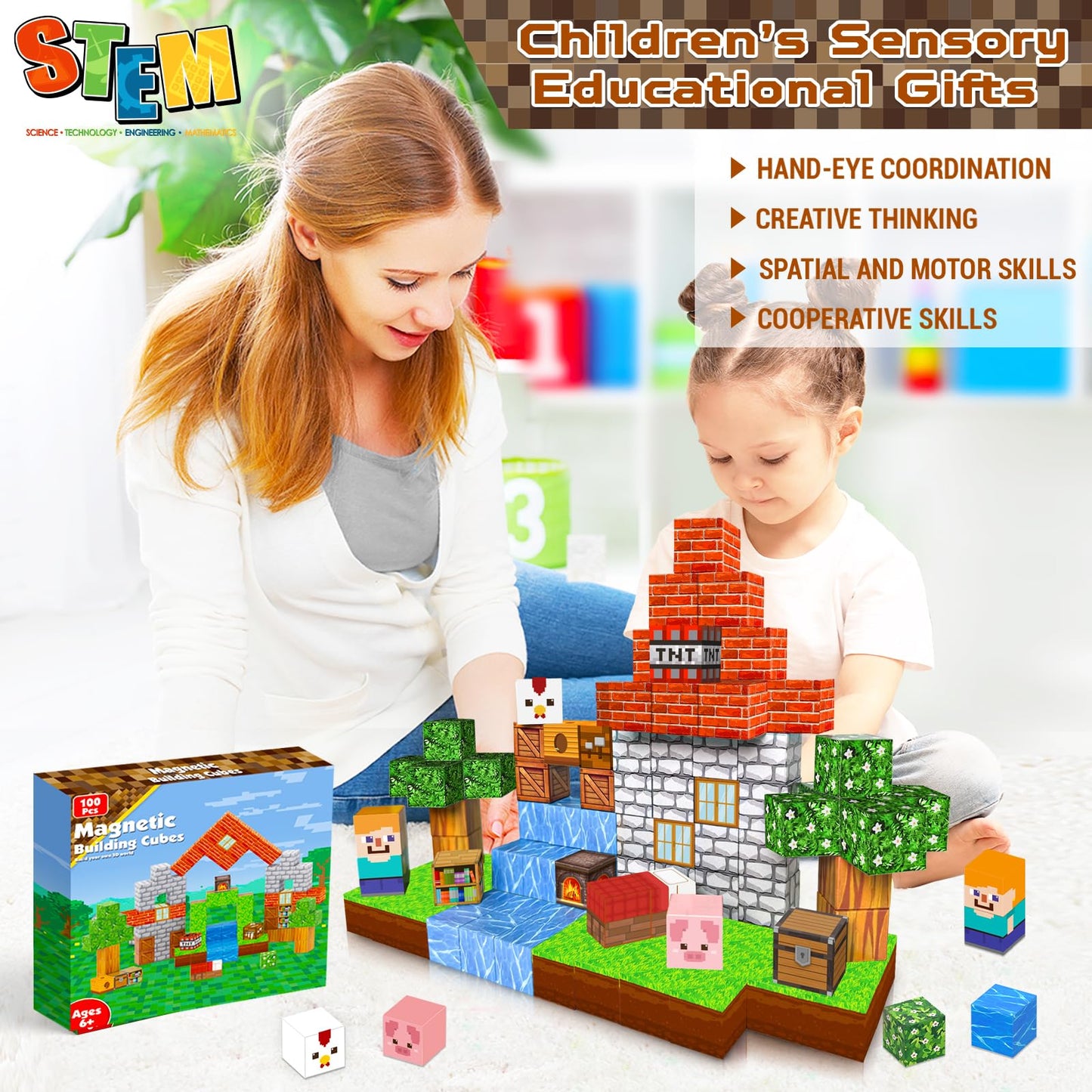 Annexfun Magnetic Blocks 100PCS Grassland Set – STEM Building Toy for Kids 3+