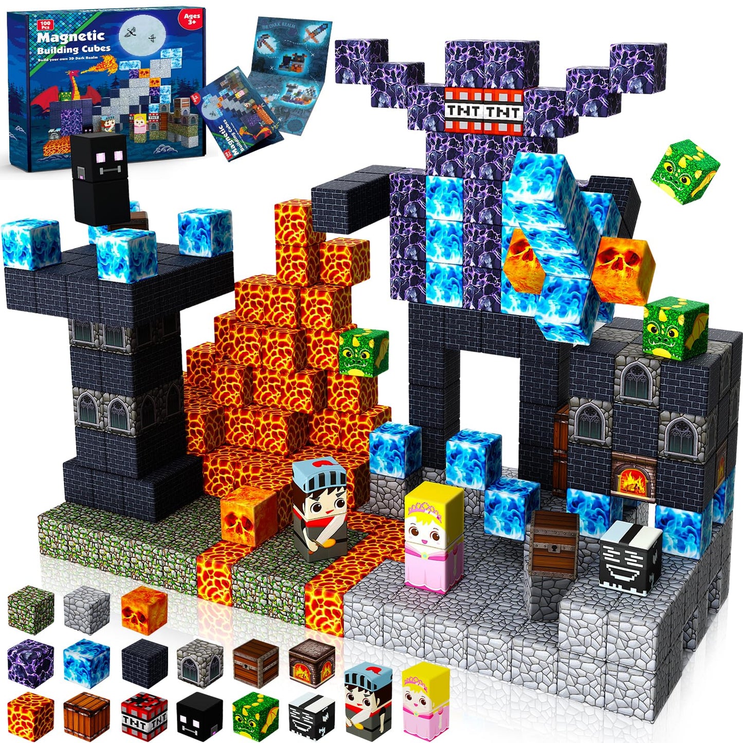 Annexfun Magnetic Blocks 100PCS – Dark Mechanical Guardian Castle STEM Toy for Kids 3-10