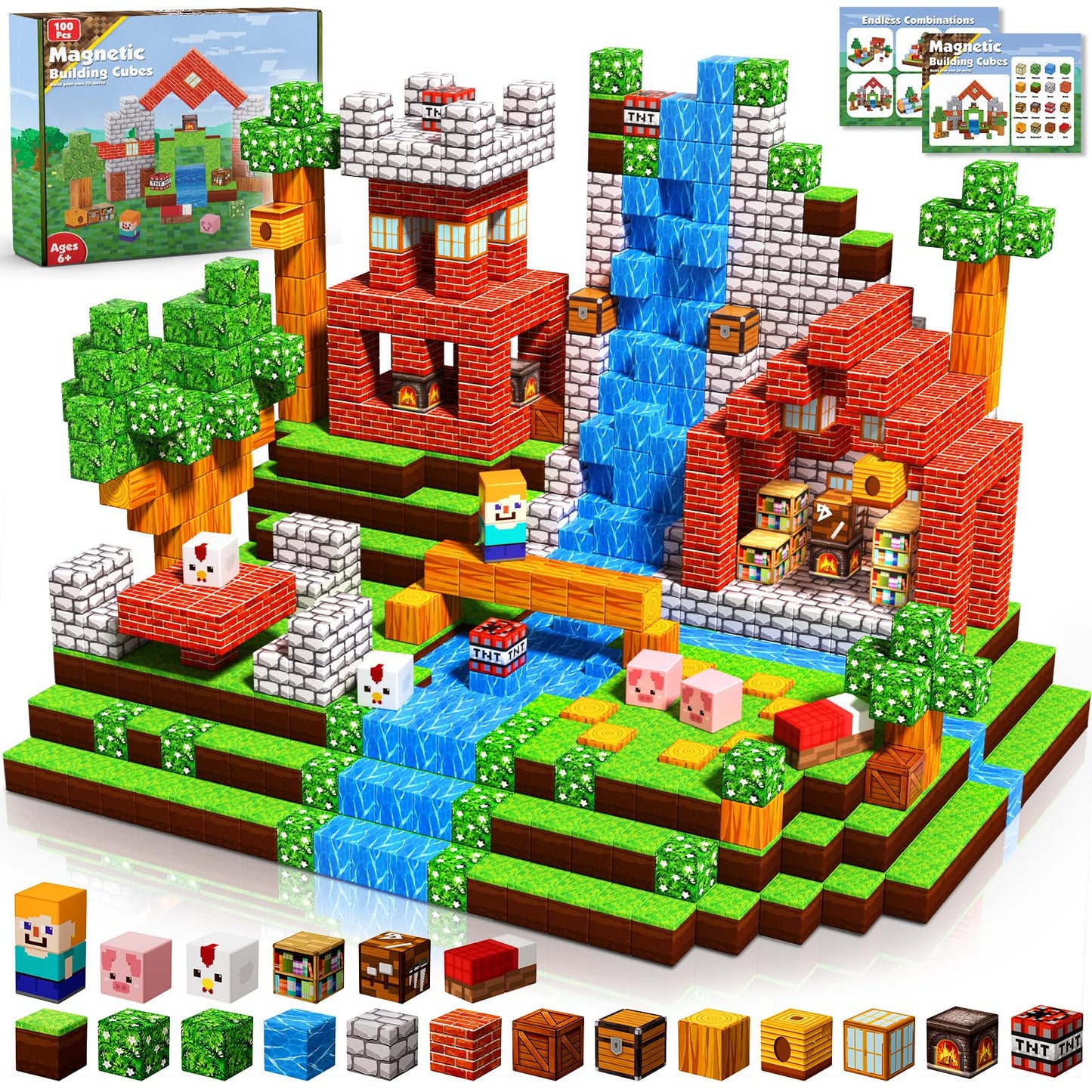 Annexfun Magnetic Blocks 100PCS Grassland Set – STEM Building Toy for Kids 3+