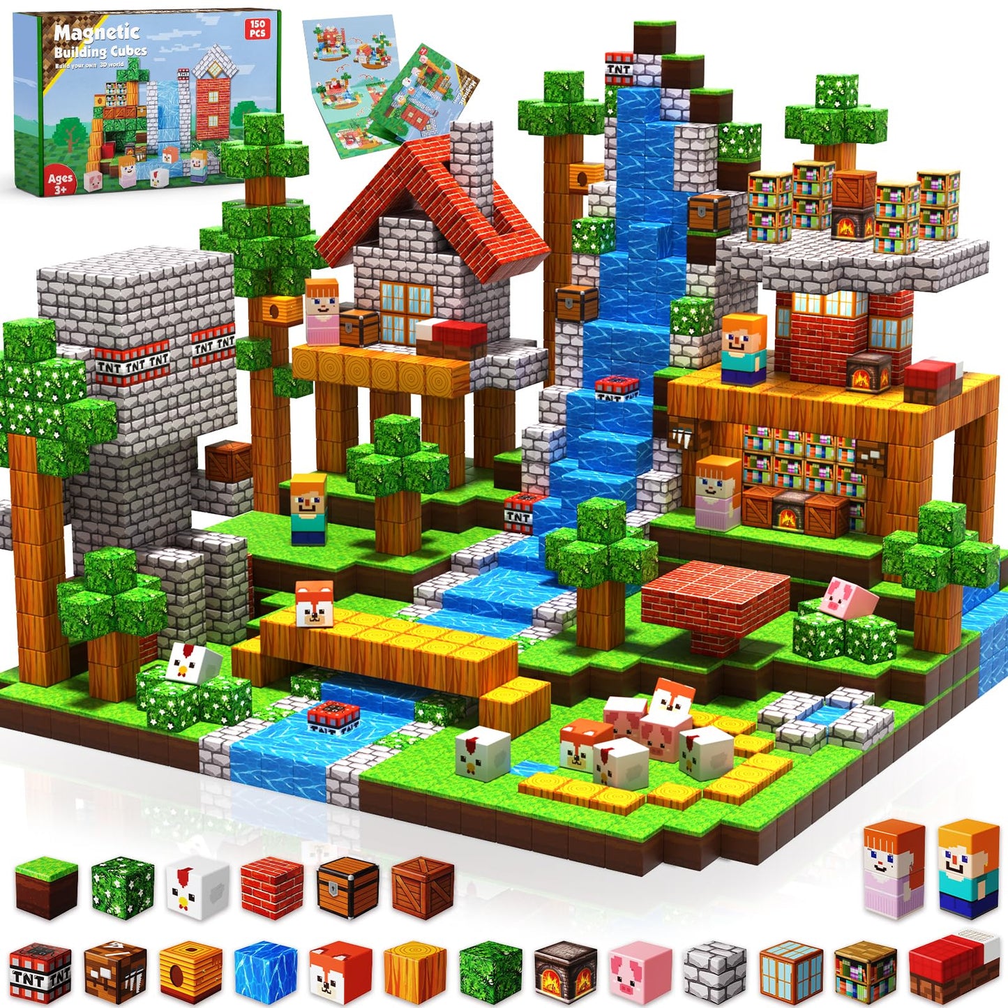 Annexfun Magnetic Blocks 150PCS Grassland Set | STEM Toy for Kids 3+