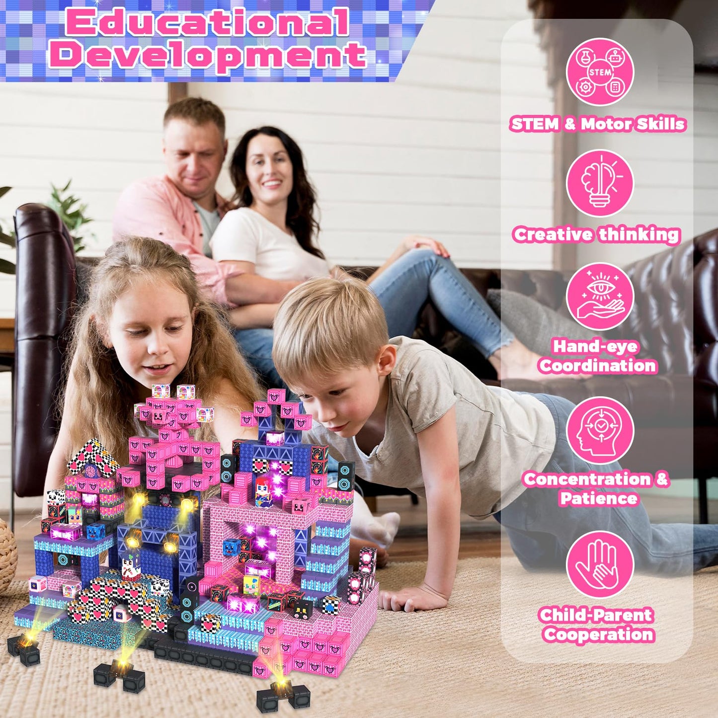 Annexfun 150PCS Magnetic Blocks with Light-Up Cubes — STEM Building Toys for Ages 3+