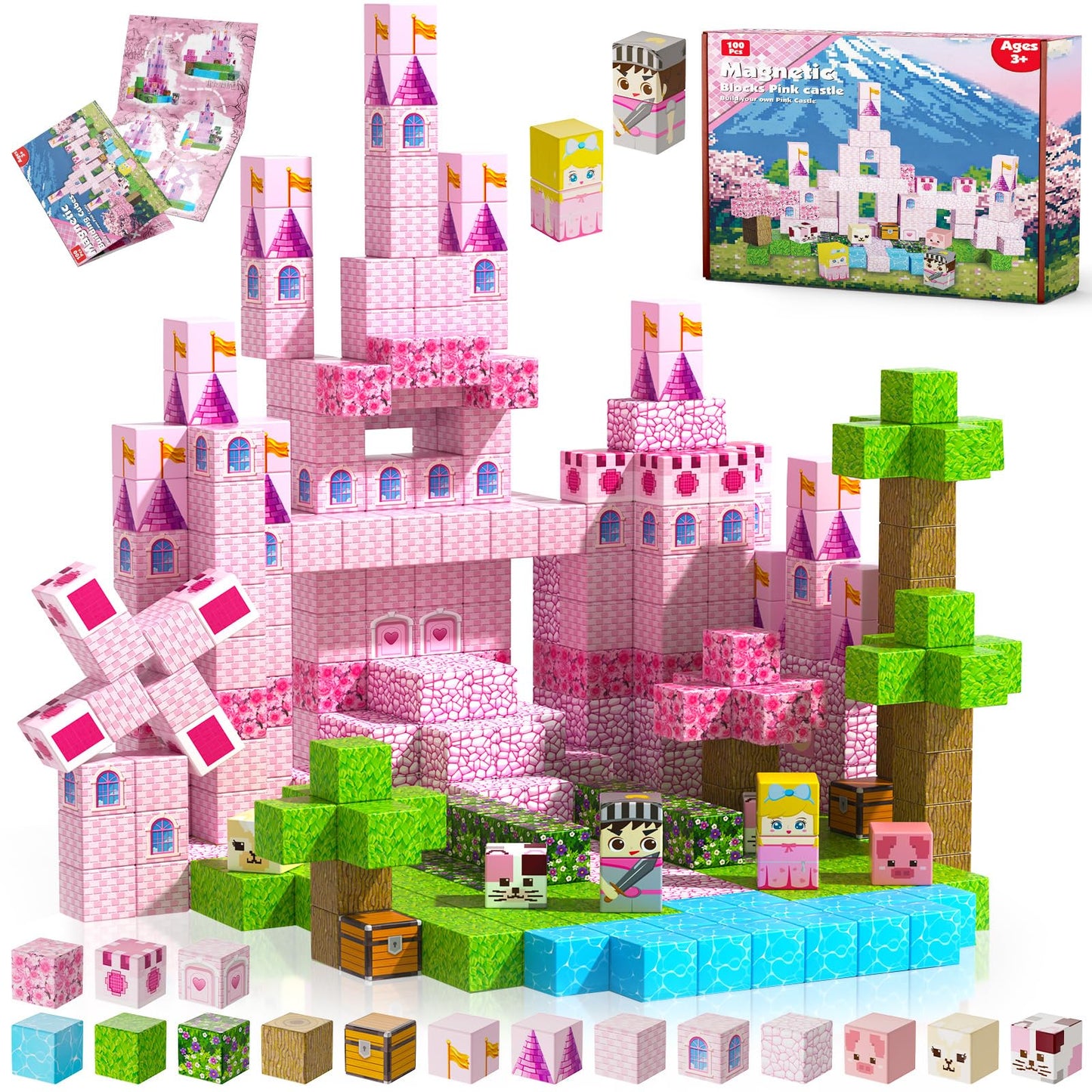 Annexfun Magnetic Blocks 100PCS – Princess Castle Building Set for Ages 3-8 | STEM Toys