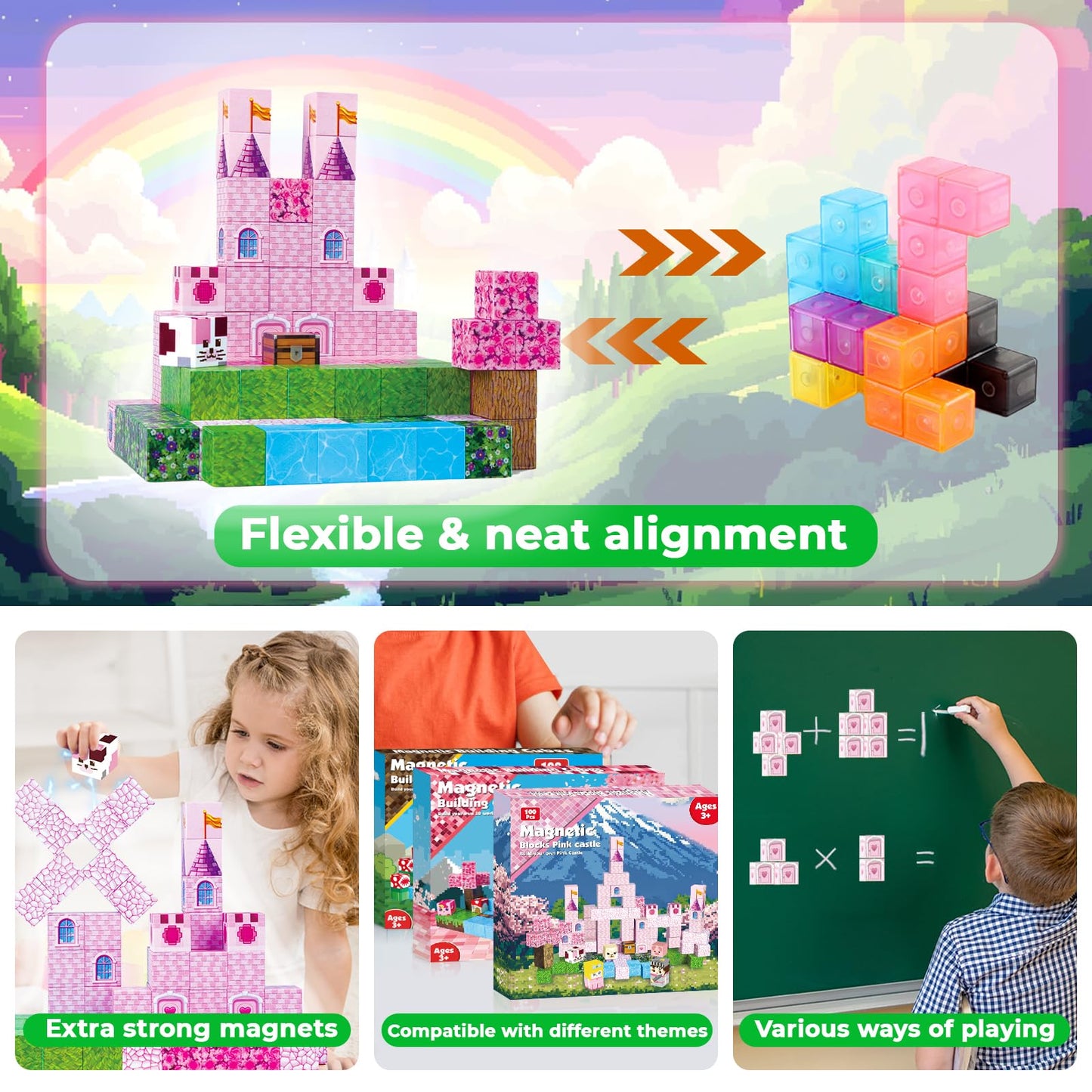 Annexfun Magnetic Blocks 100PCS – Princess Castle Building Set for Ages 3-8 | STEM Toys