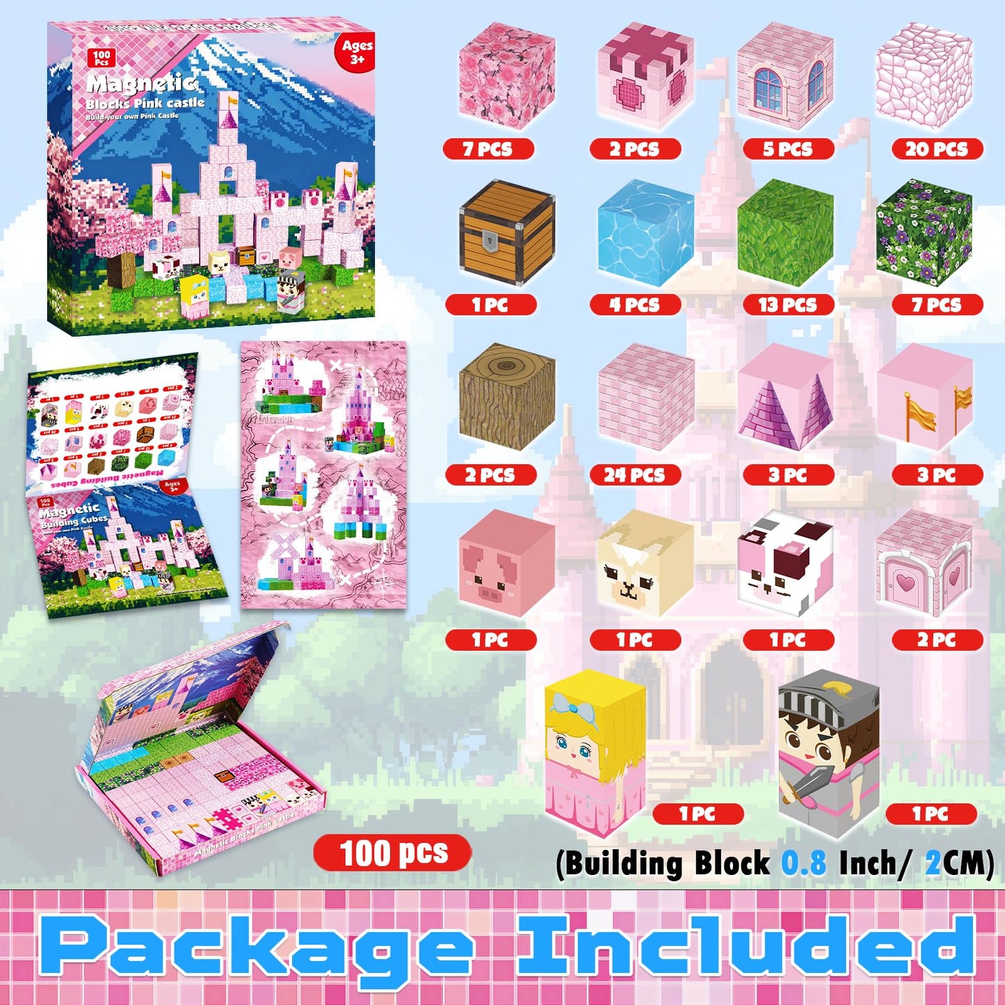 Annexfun Magnetic Blocks 100PCS – Princess Castle Building Set for Ages 3-8 | STEM Toys