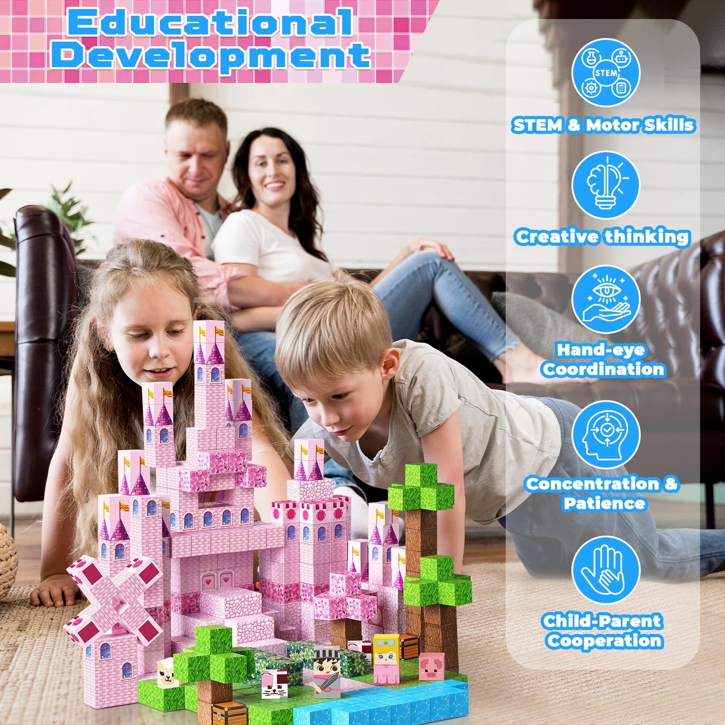 Annexfun Magnetic Blocks 100PCS – Princess Castle Building Set for Ages 3-8 | STEM Toys
