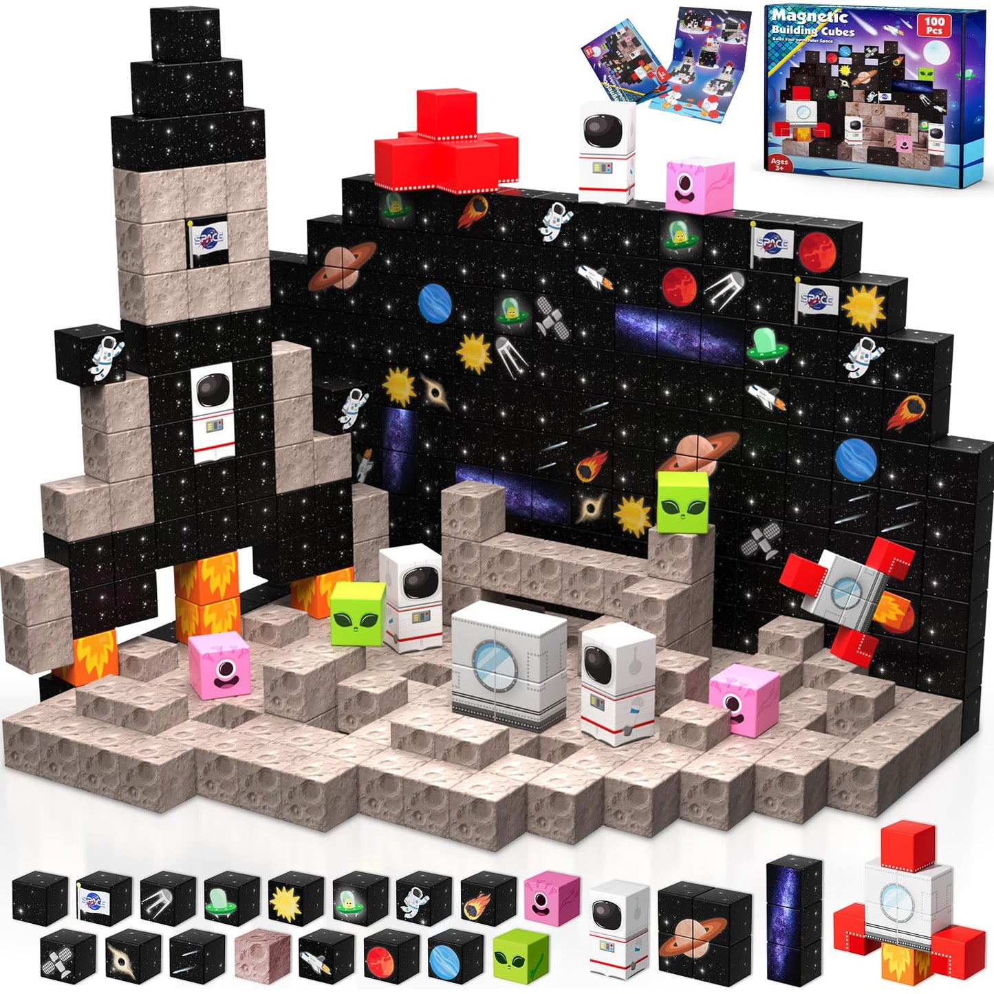 Annexfun Magnetic Blocks 100PCS – Space Rocket STEM Building Tiles for Kids 3-10