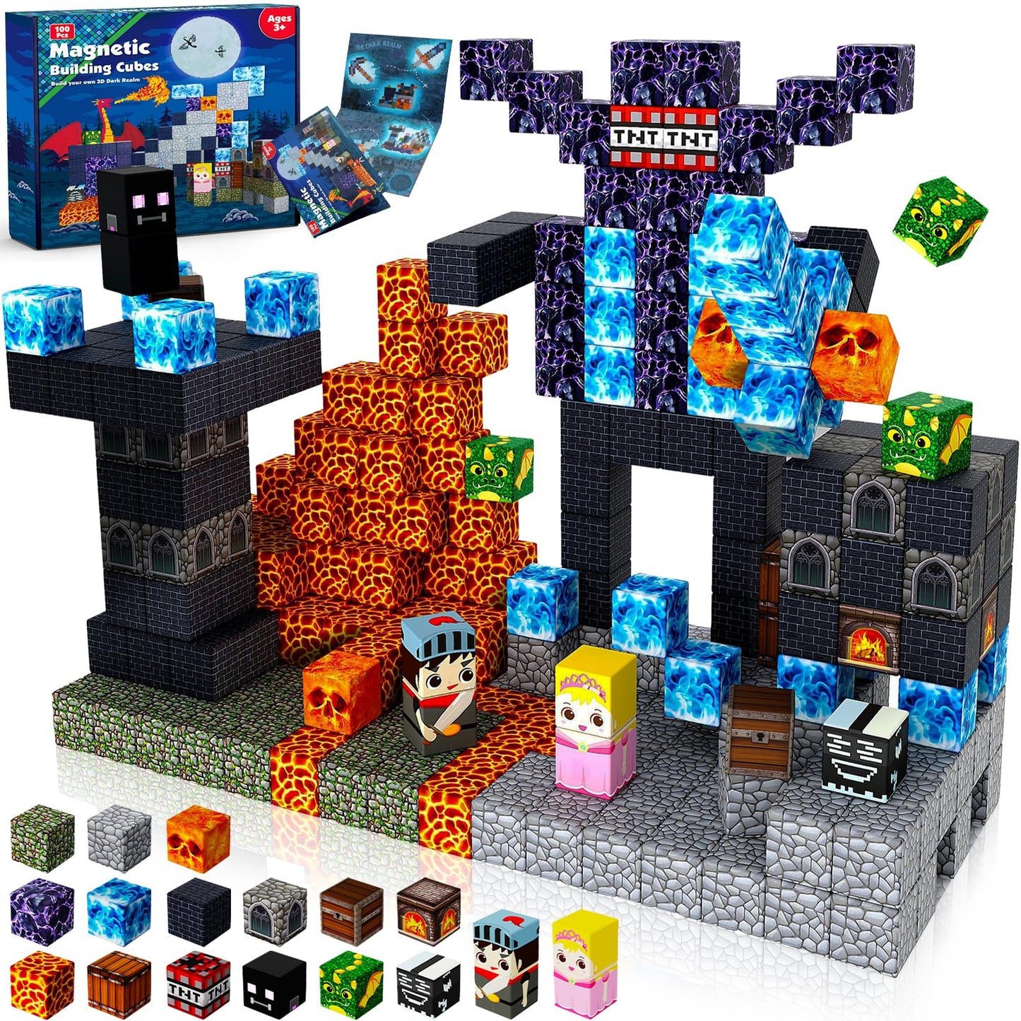 Annexfun Magnetic Blocks 100PCS – Dark Mechanical Guardian Castle STEM Toy for Kids 3-10
