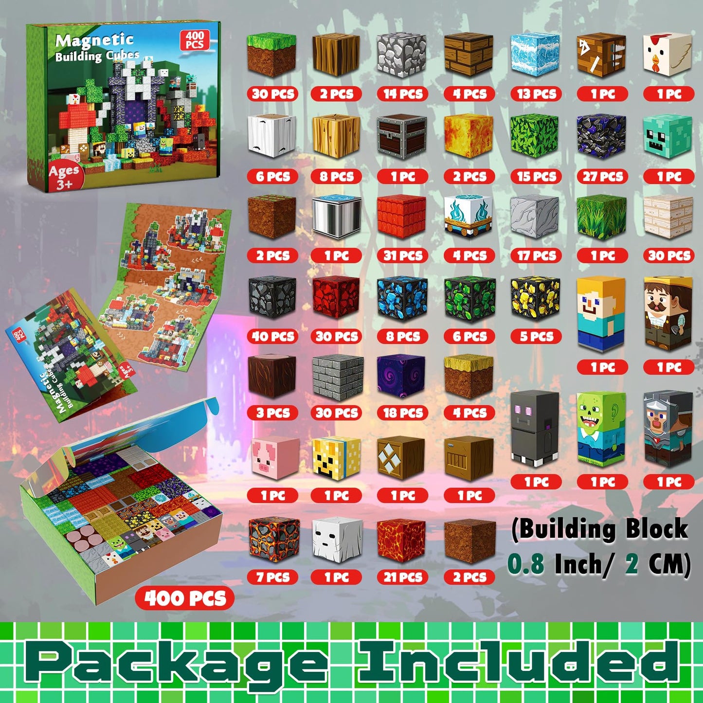 Annexfun Magnetic Blocks - 400pcs Forest Portal STEM Toy for Ages 3+