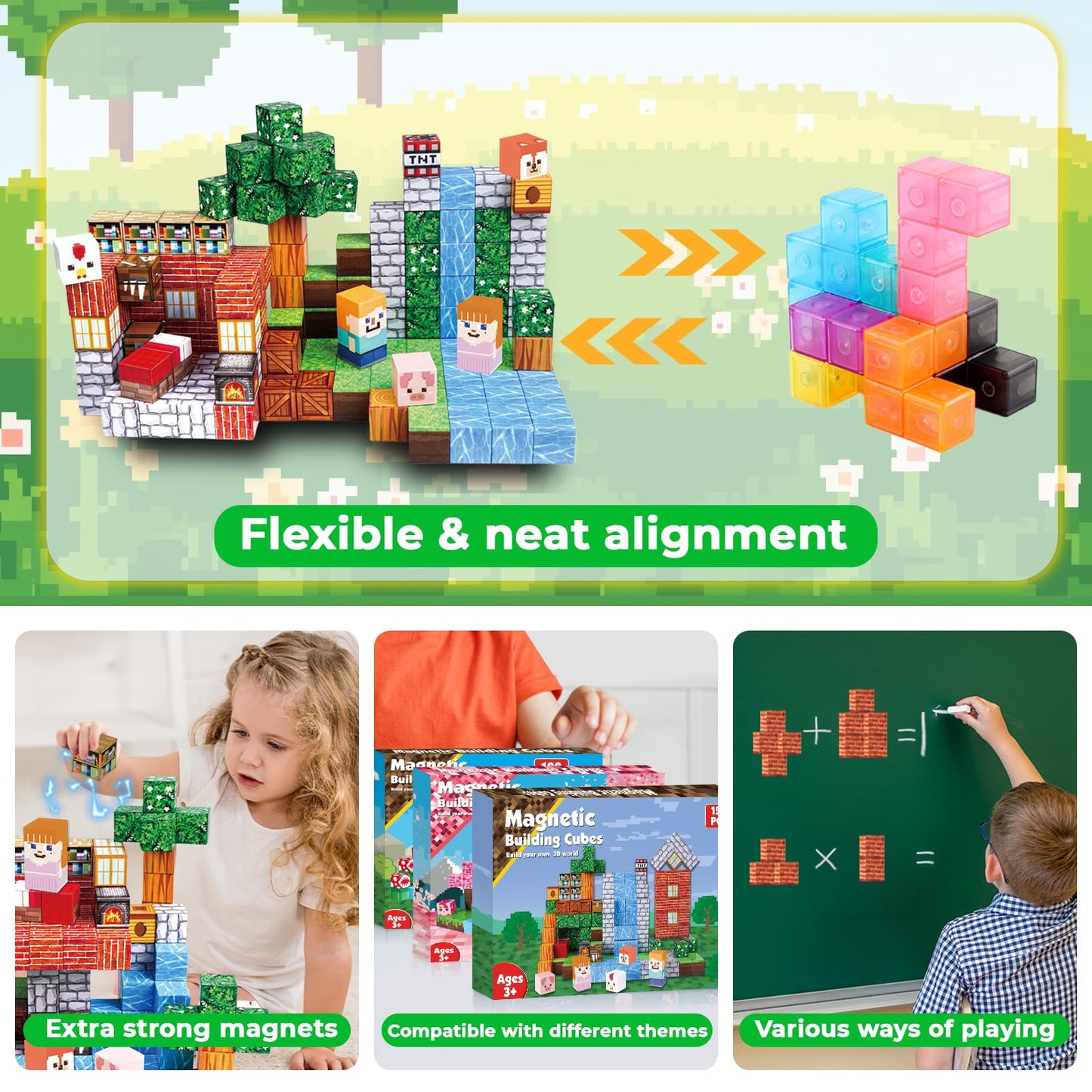 Annexfun Magnetic Blocks 150PCS Grassland Set | STEM Toy for Kids 3+