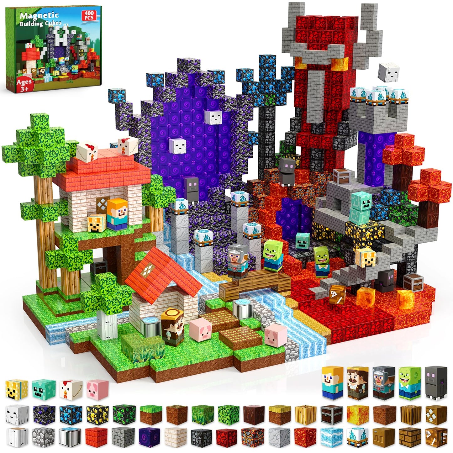 Annexfun Magnetic Blocks - 400pcs Forest Portal STEM Toy for Ages 3+