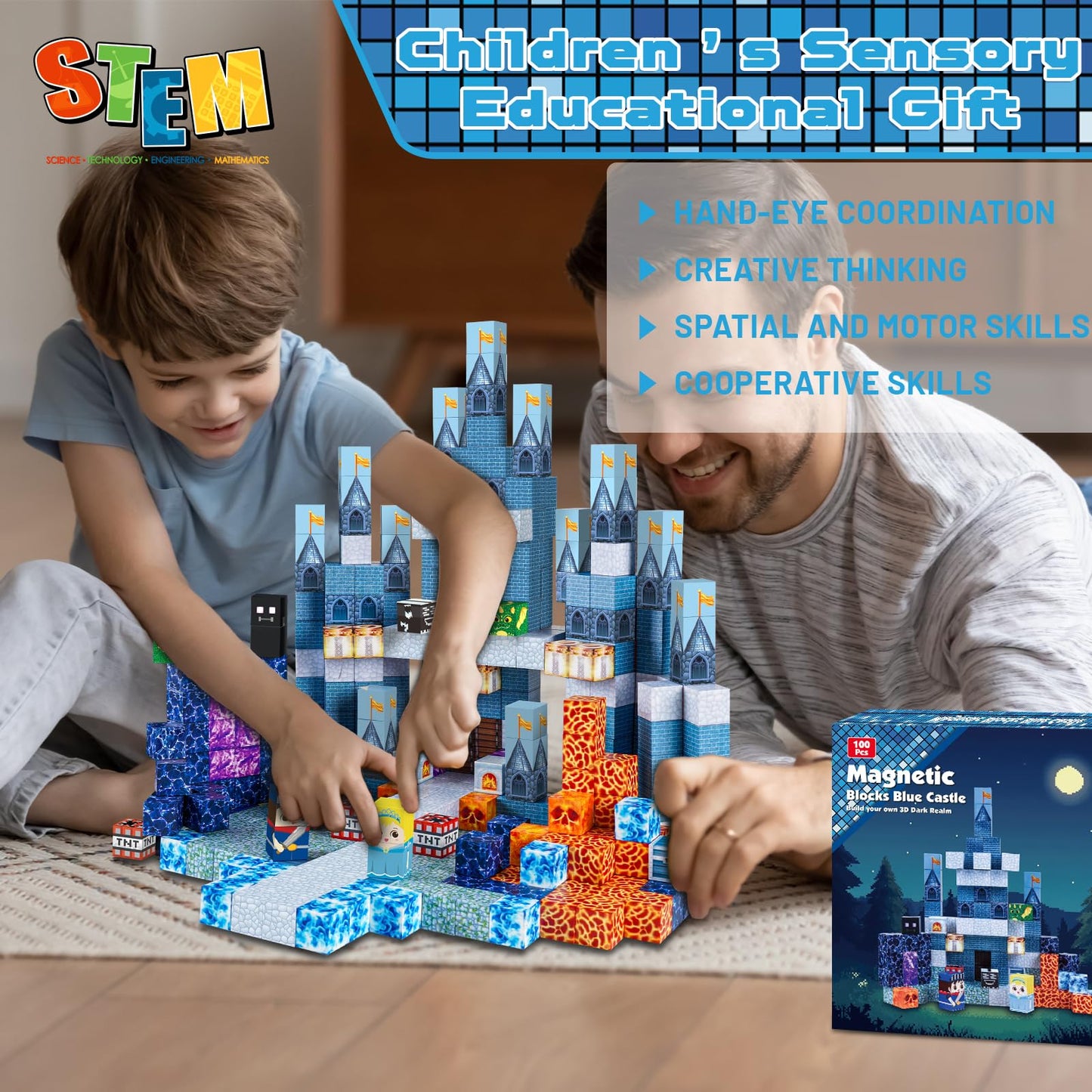 Annexfun Magnetic Blocks - 100-Piece STEM Building Set for 3+
