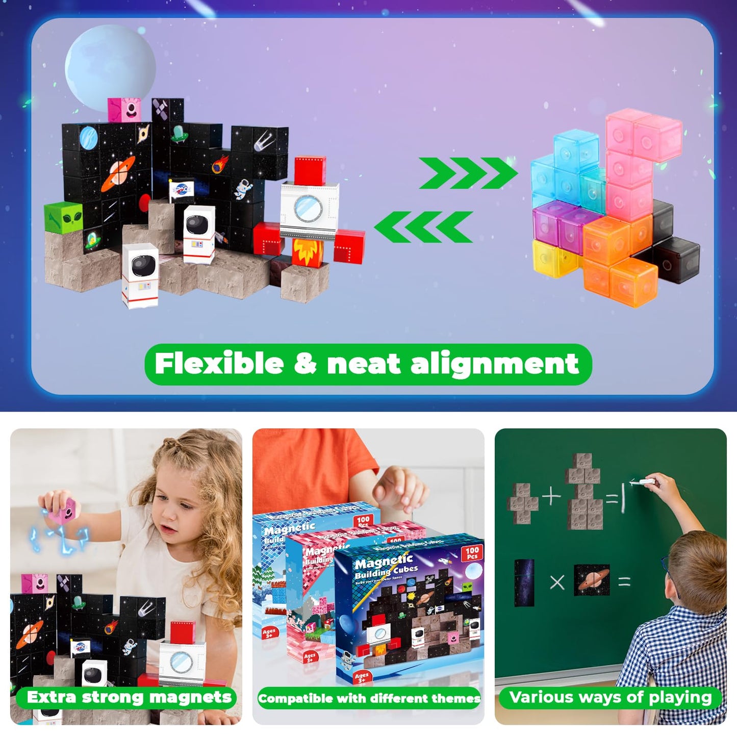 Annexfun Magnetic Blocks 100PCS – Space Rocket STEM Building Tiles for Kids 3-10