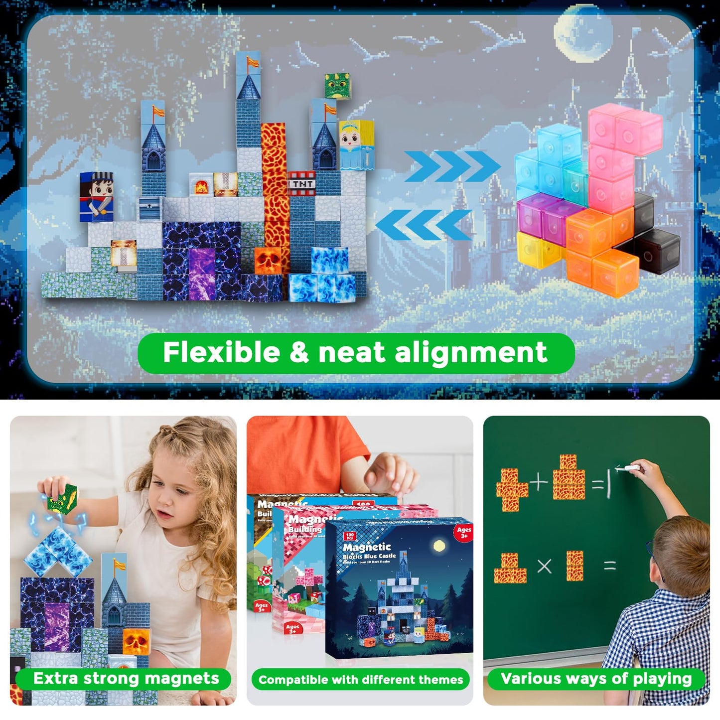 Annexfun Magnetic Blocks - 100-Piece STEM Building Set for 3+