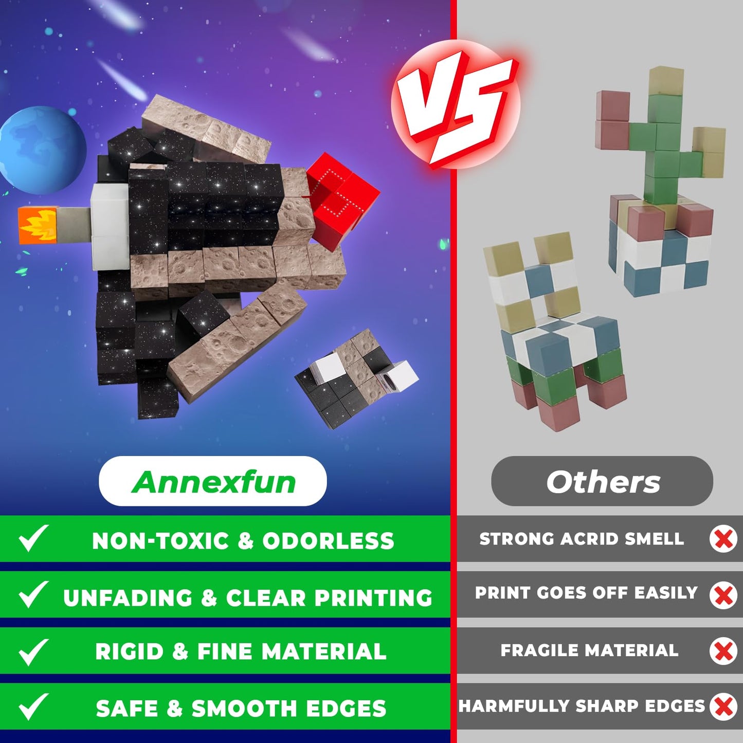 Annexfun Magnetic Blocks 100PCS – Space Rocket STEM Building Tiles for Kids 3-10