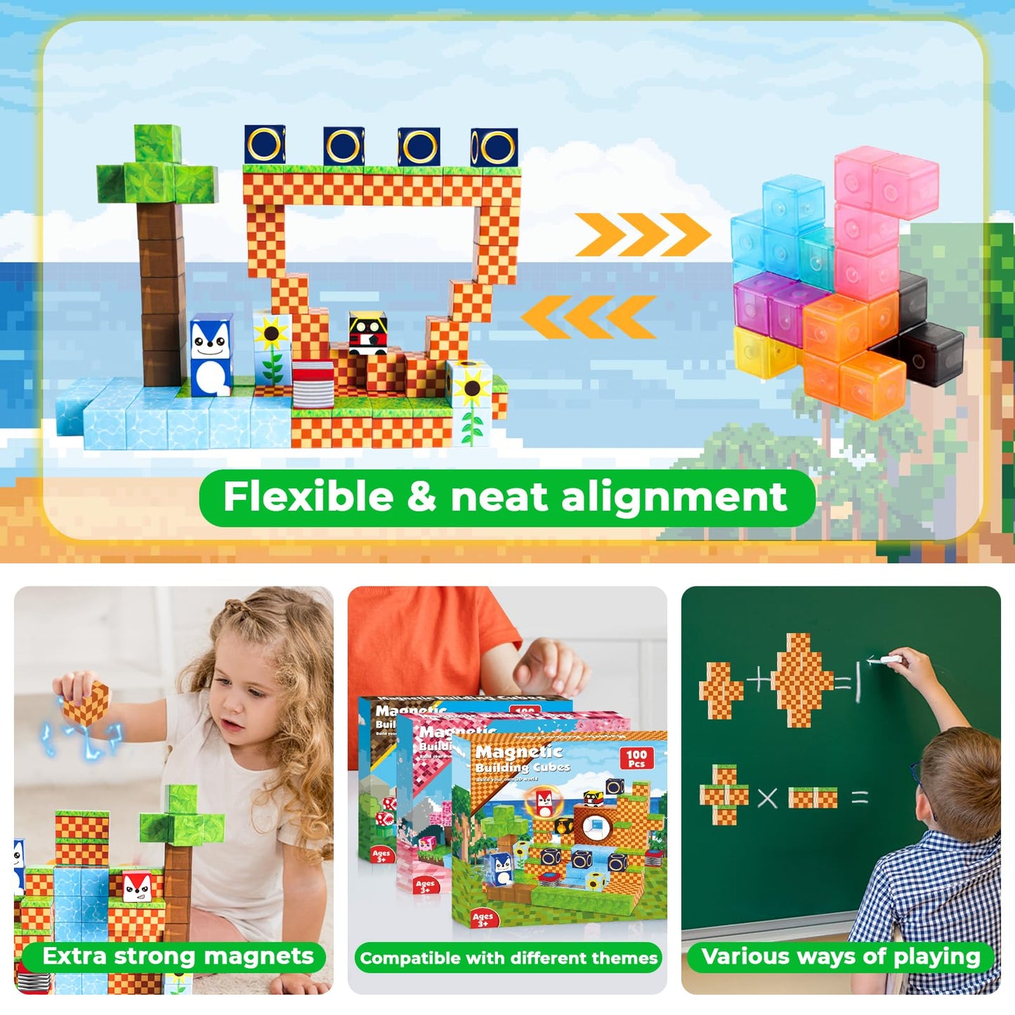 Annexfun Magnetic Blocks - 100PCS STEM Building Blocks for Kids | Sensory & Creative Play