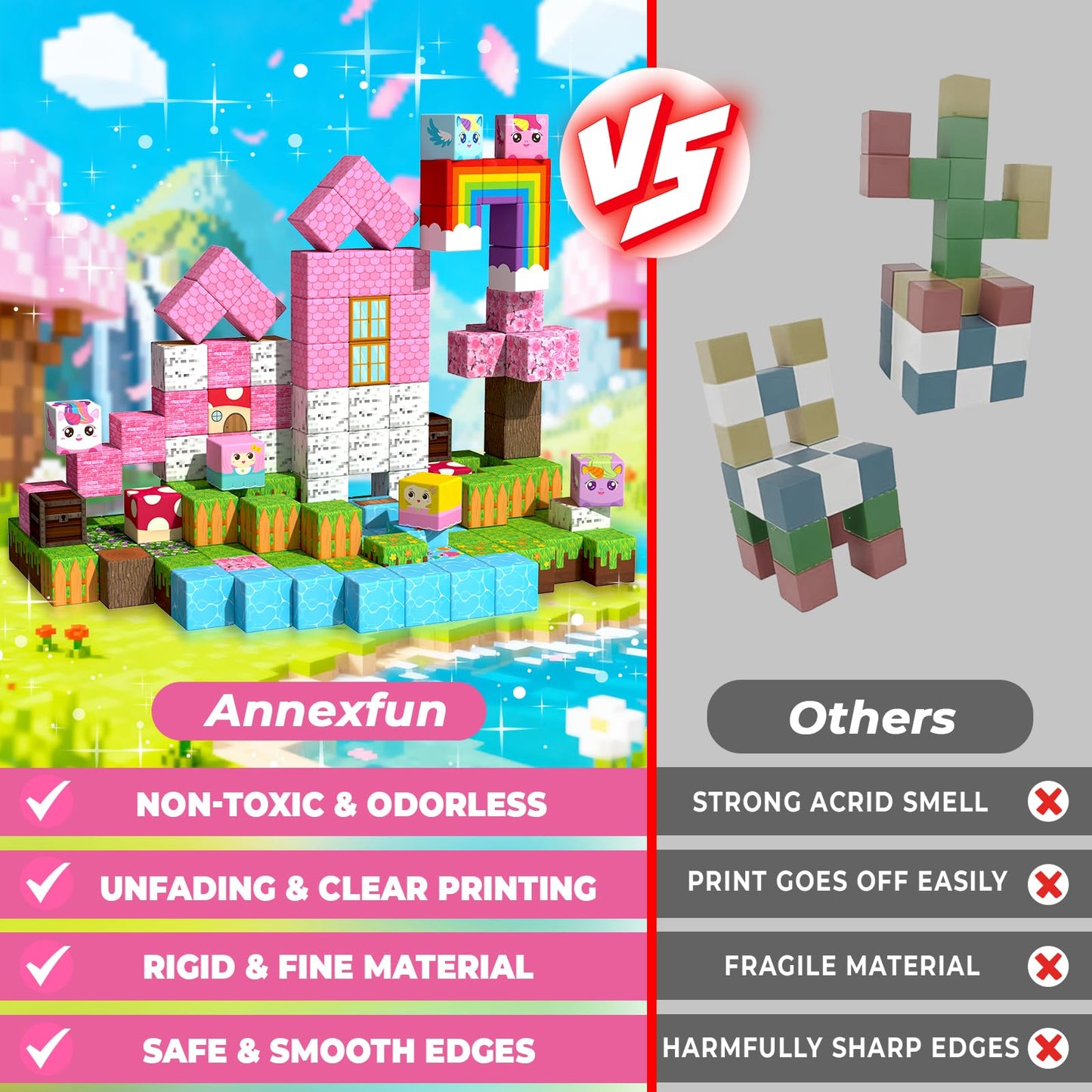 Annexfun Magnetic Blocks - 150PCS Unicorn Cubes | STEM & Sensory Toys for Ages 3-10
