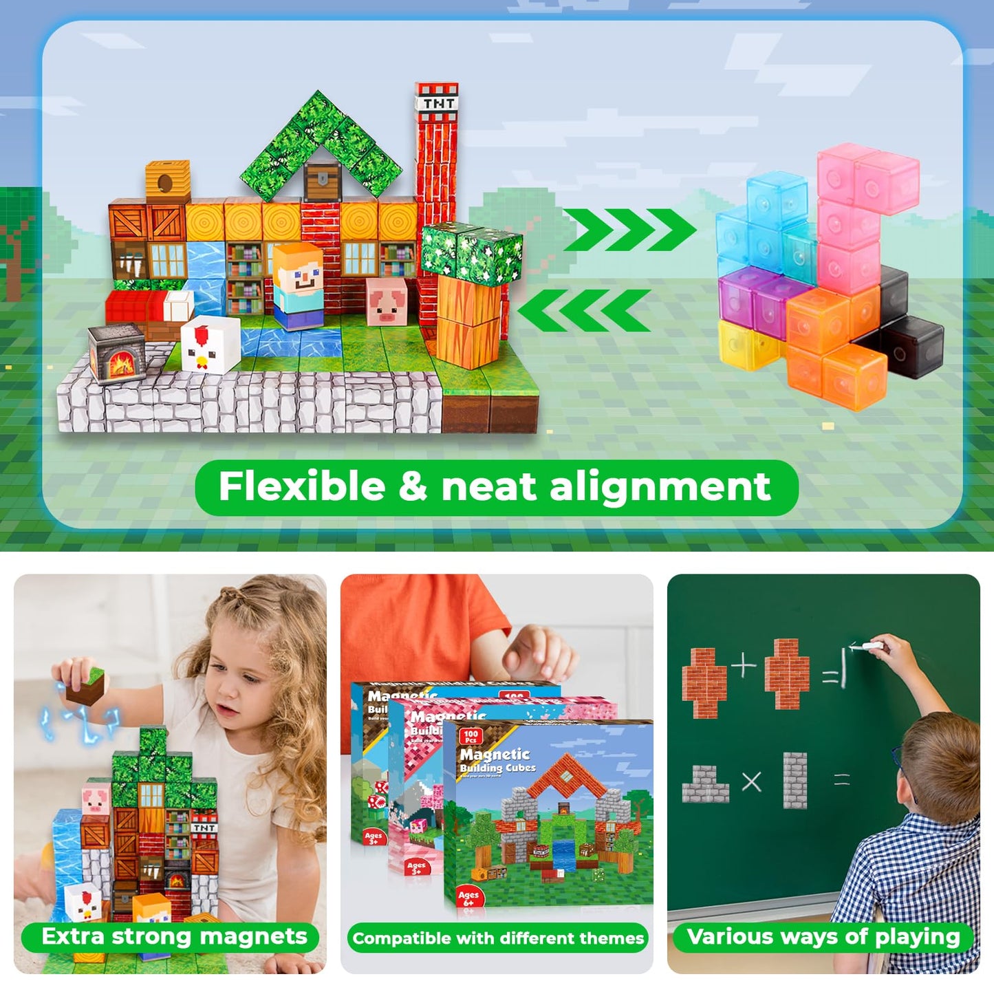 Annexfun Magnetic Blocks 100PCS Grassland Set – STEM Building Toy for Kids 3+
