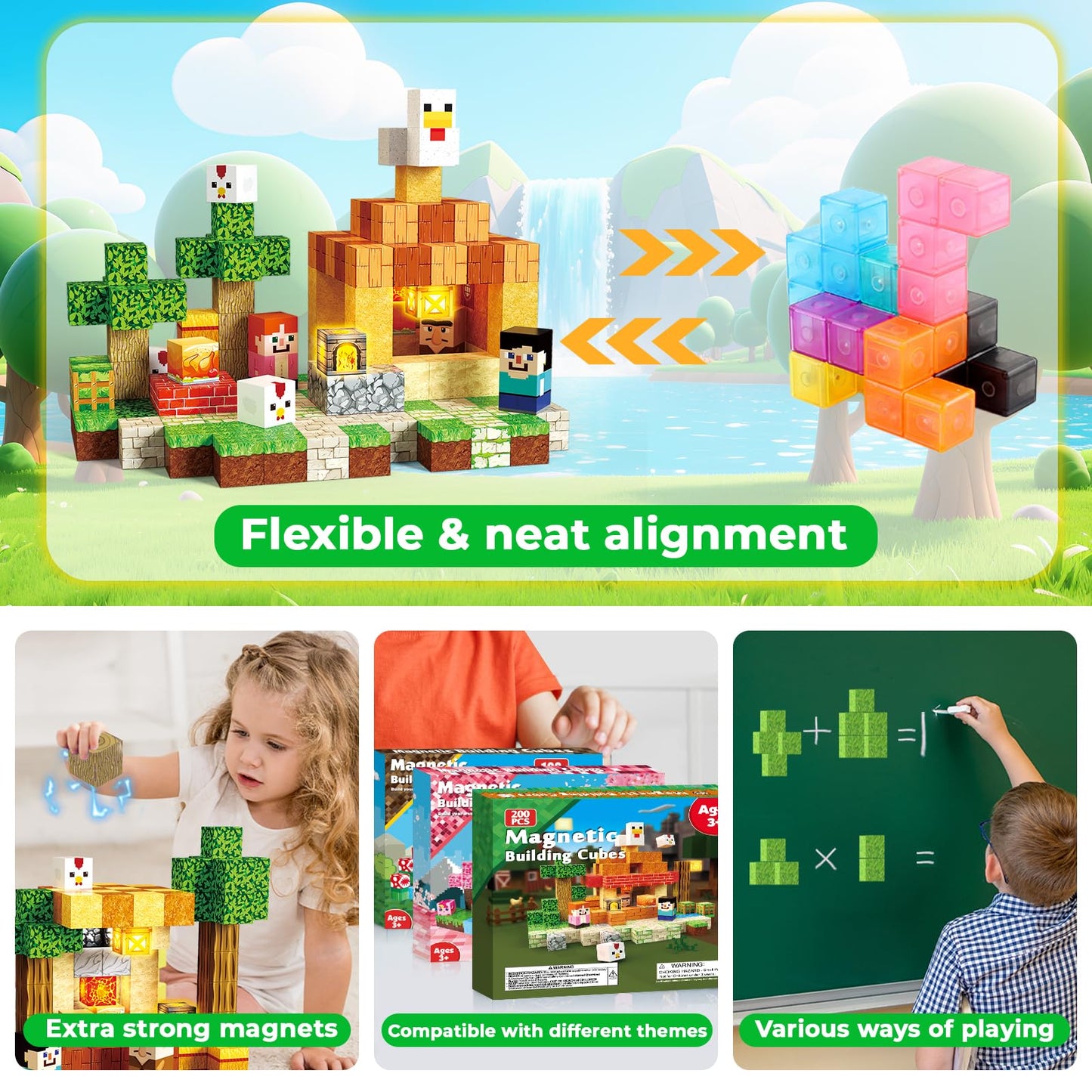 Annexfun 200PCS Magnetic Blocks with Light Up Blocks | STEM Building Toys for Ages 3-10