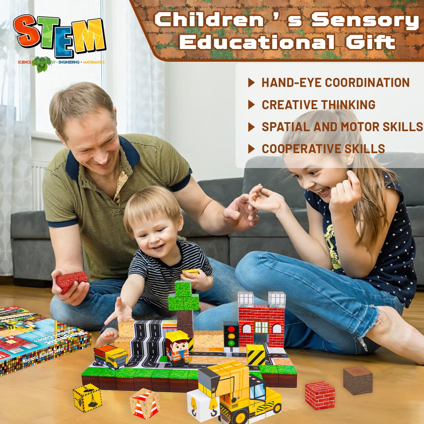 Annexfun Magnetic Blocks 100pcs – STEM Building Set with Crane & Road Play for Ages 3+