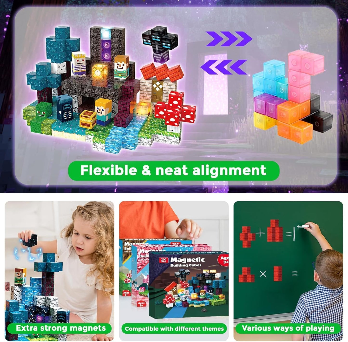 Annexfun 200PCS Magnetic Blocks with Light-Up Blocks | STEM Building Toys for Kids 3+