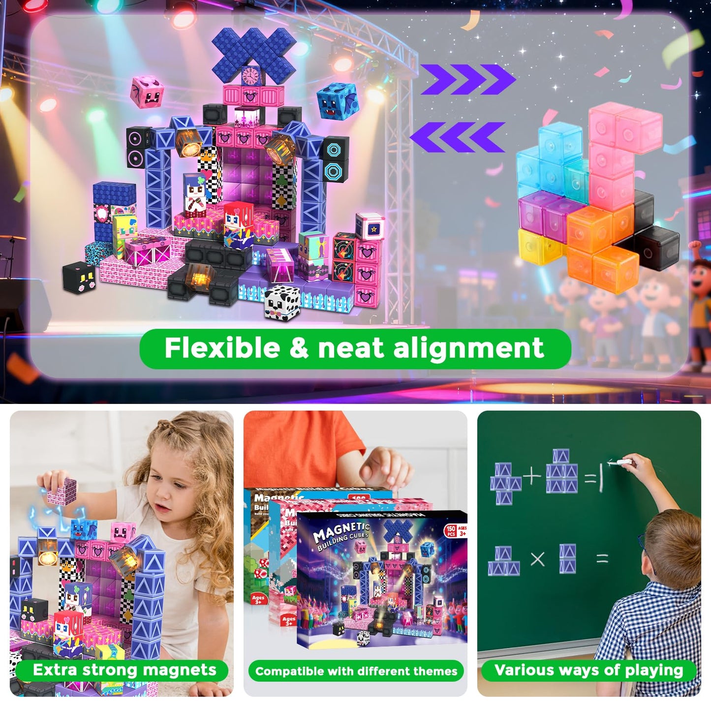 Annexfun 150PCS Magnetic Blocks with Light-Up Cubes — STEM Building Toys for Ages 3+