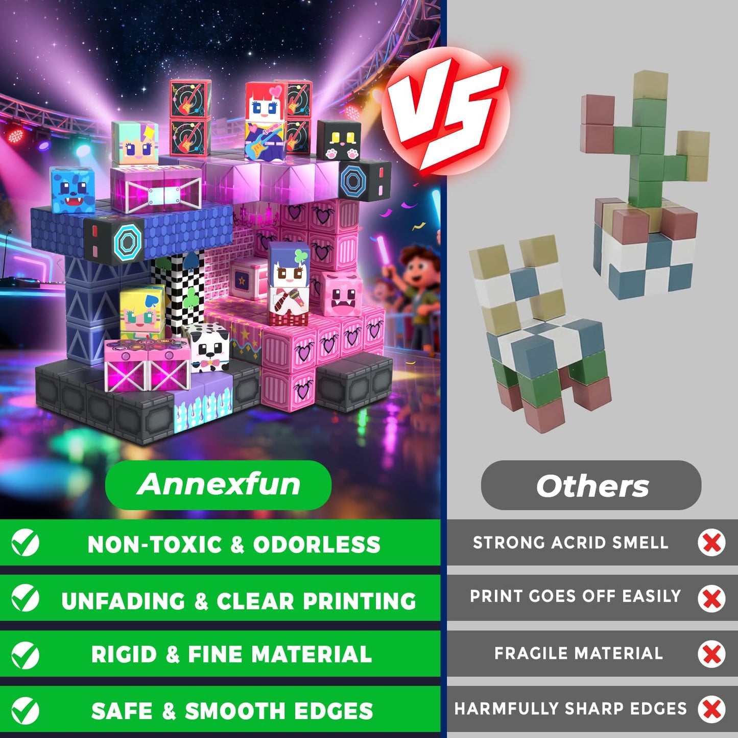 Annexfun 150PCS Magnetic Blocks with Light-Up Cubes — STEM Building Toys for Ages 3+
