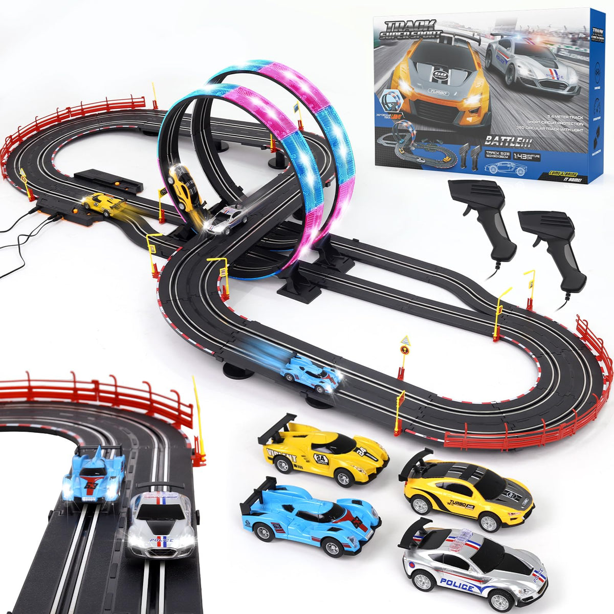 ANNKIE Slot Car Race Track Set — 20ft Dual Overpass with 4 High-Speed Cars